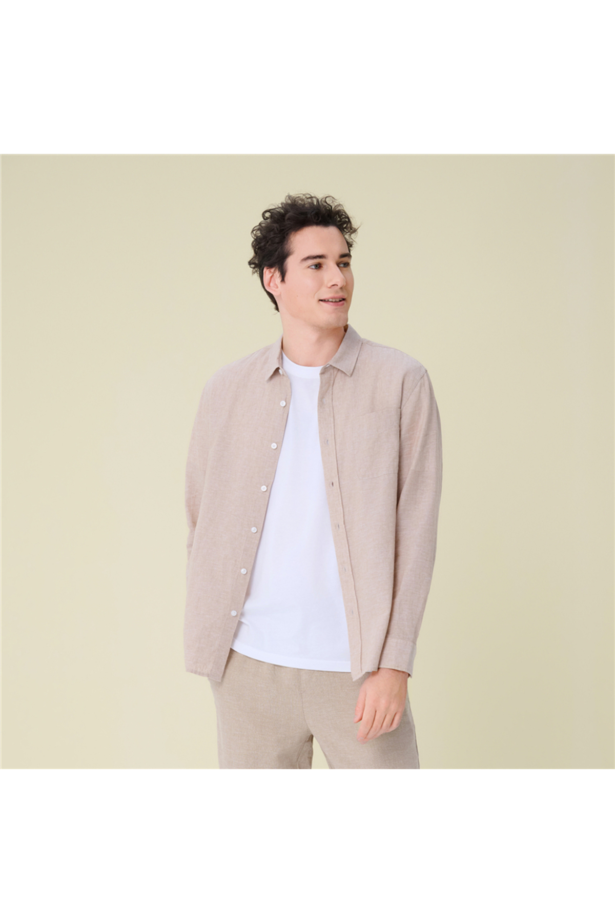 Giordano Men's Slim Linen Cotton Solid Shirt