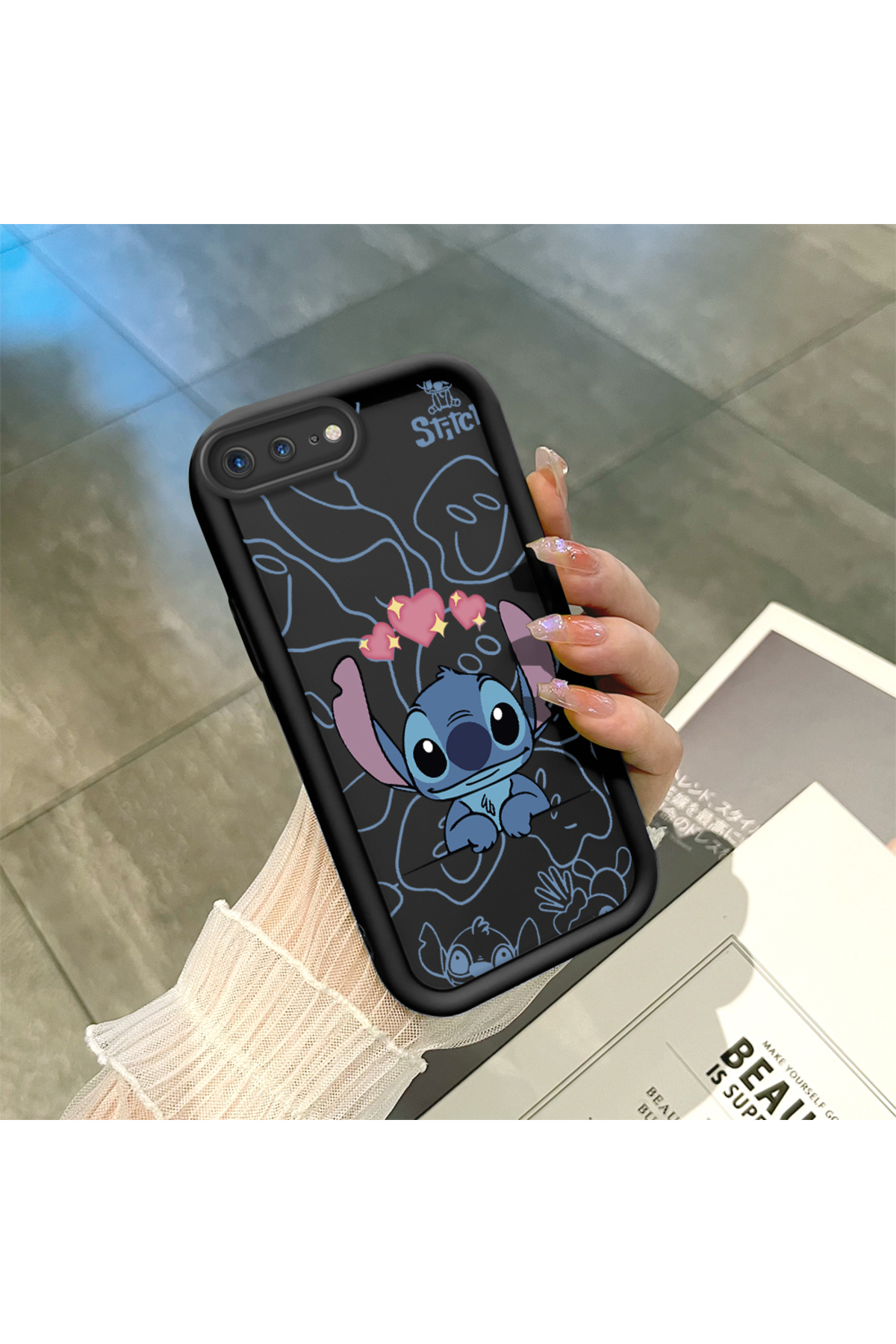 black Silicone Case Shockproof Camera Protected Stitch Pattern for iPhone 7 Plus/8 Plus