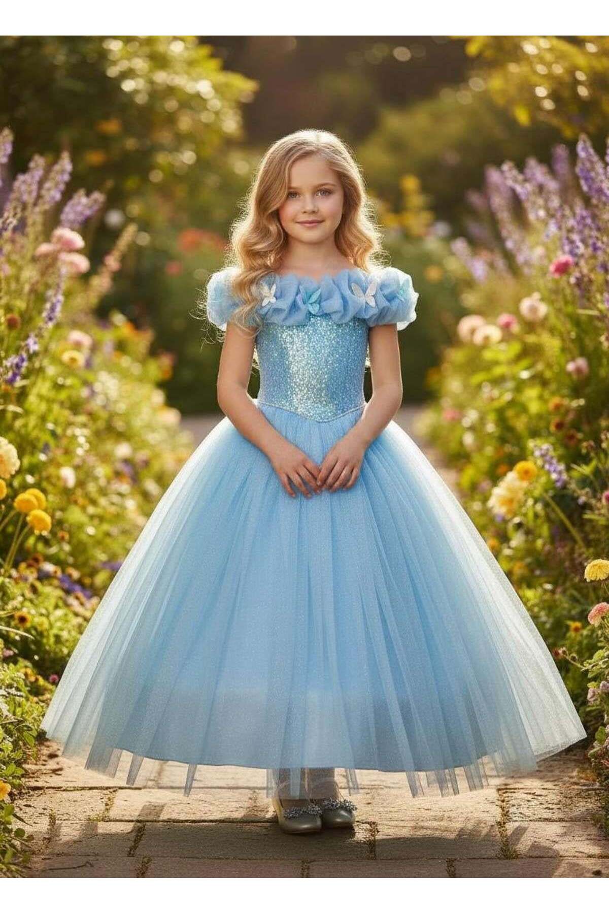 moona kids 3-9 Yaş Kız Çocuk Kelebekli Abiye
