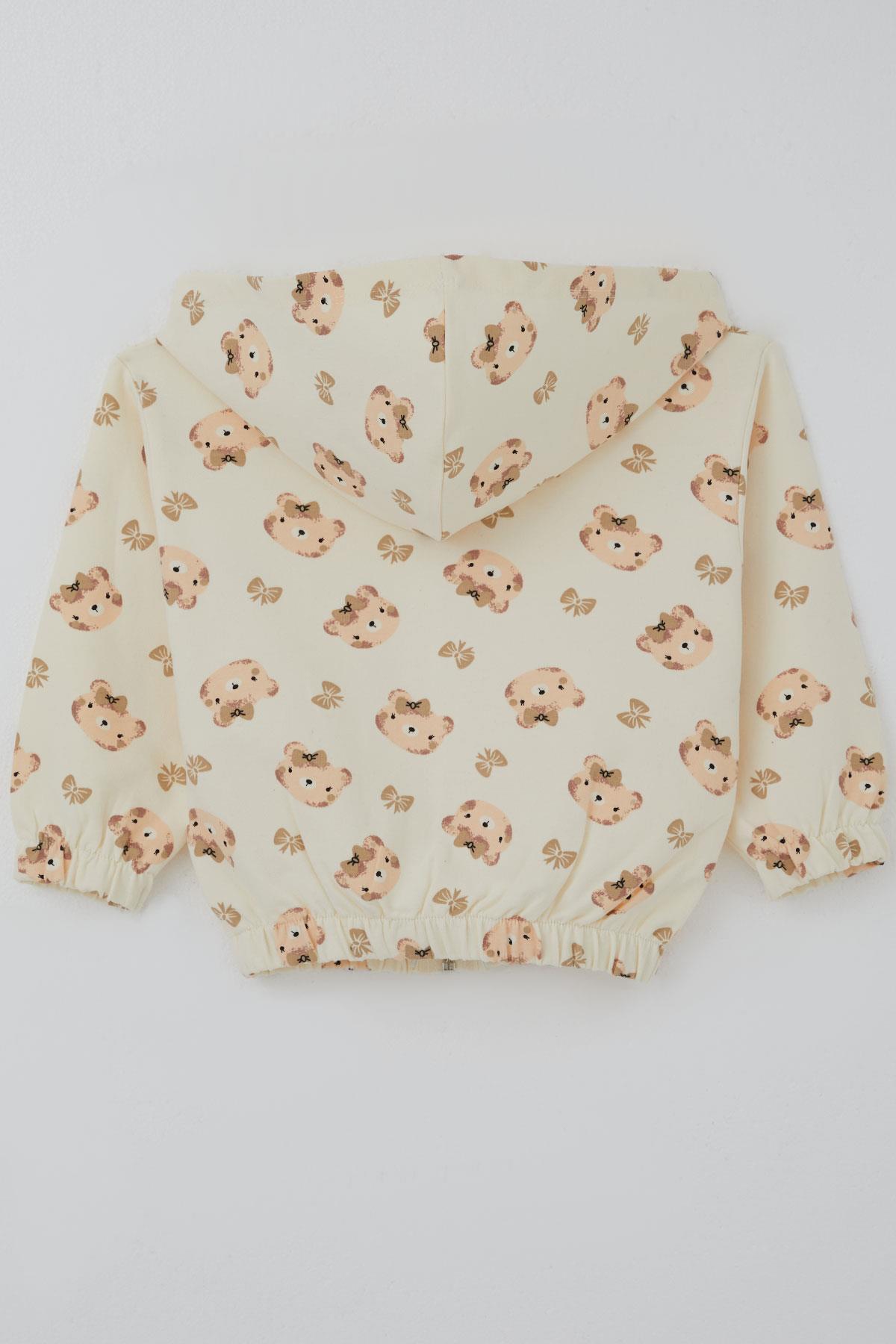 Breeze Kız Bebek Hırka Sevimli Fiyonklu Ayıcık Desenli 9 Ay-3 Yaş, Krem fotoğrafı 2 (önizleme)