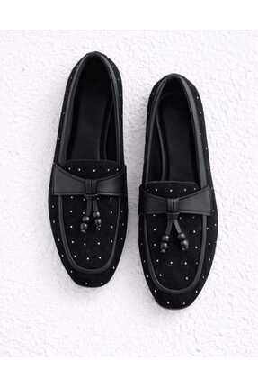Klay Shoes Kadın Ahşap Boncuk Detaylı Püsküllü Loafer Günlük Babet