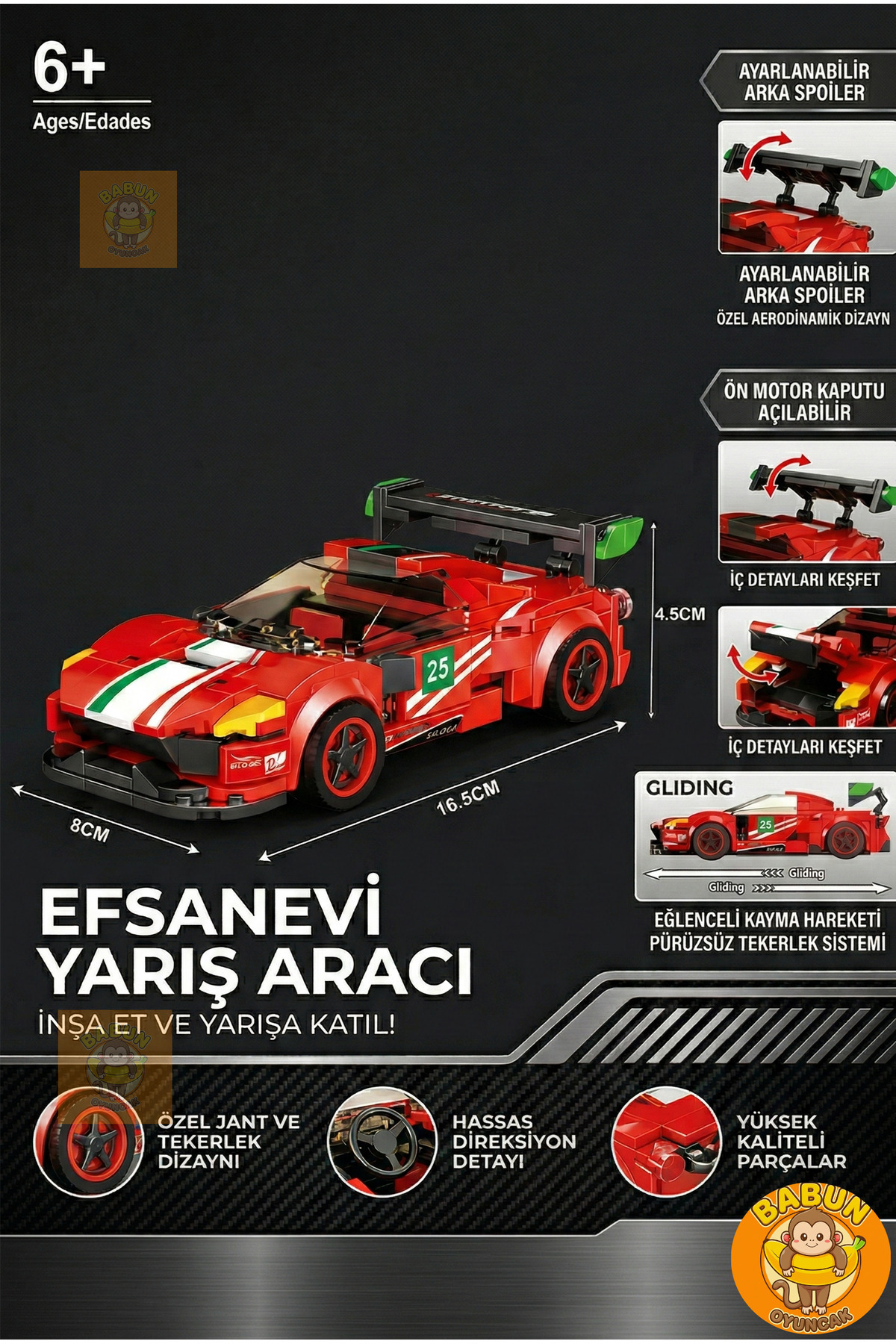 cogo Kırmızı Spor Yarış Arabası Blok Seti - 271 Parça Lego Oyuncak - Yarışçı Serisi Model Oyuncak fotoğrafı 3 (önizleme)