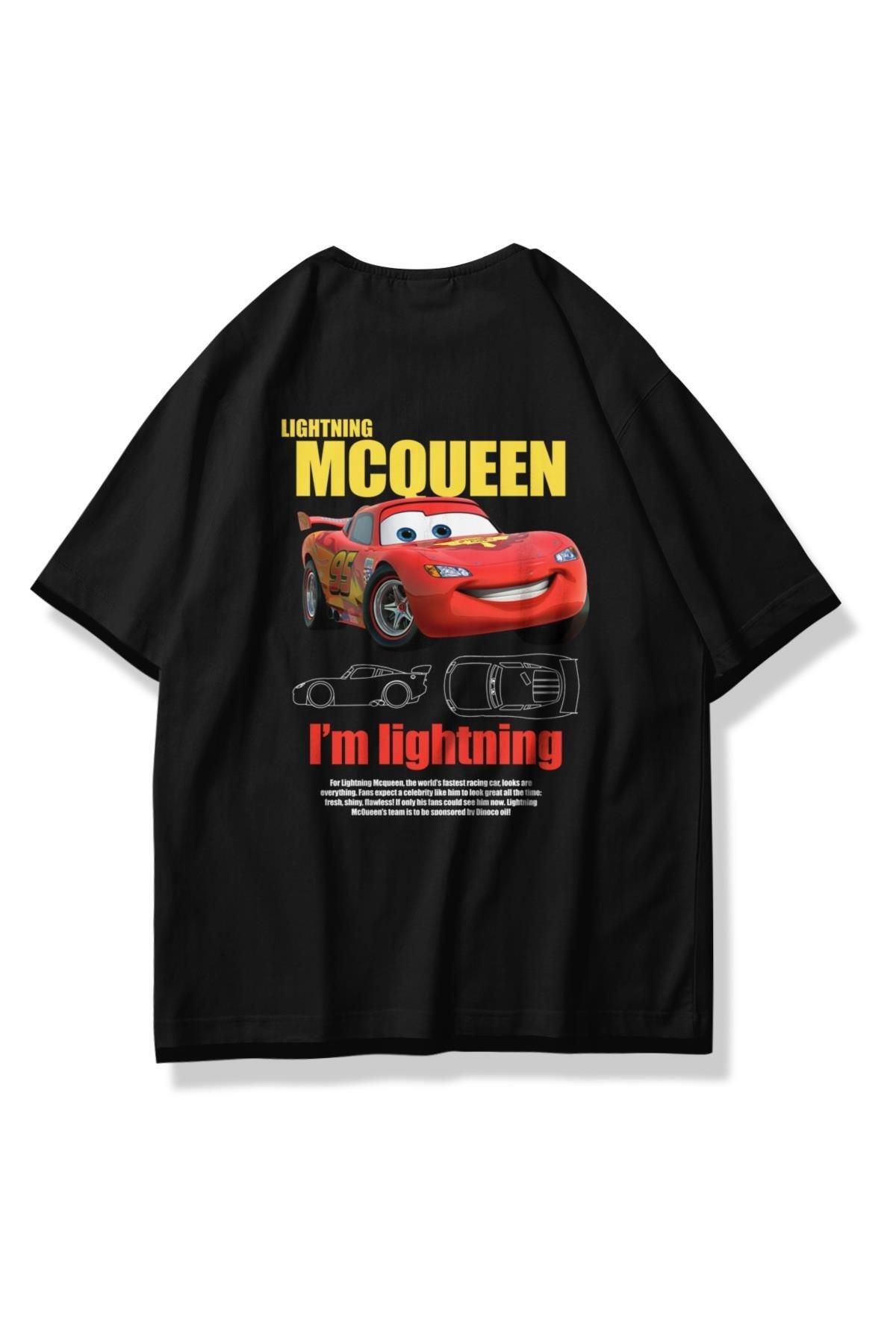 Trendiz  Unisex Lightning Mcqueen Tshirt Siyah - Görsel 2
