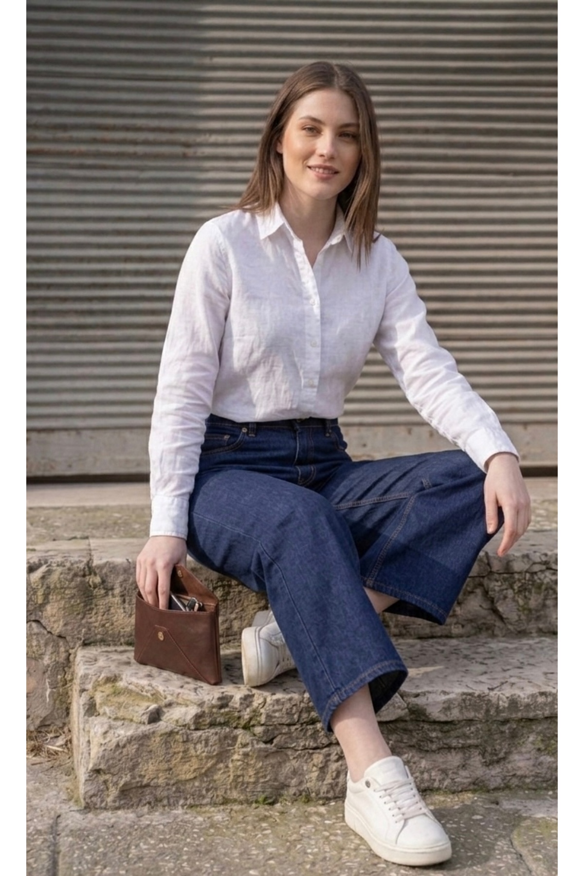 Lyvens  Midi Boy Lacivert Kadın Bol Paça Jean Pantolon – Rahat Kesim Kot - Görsel 6