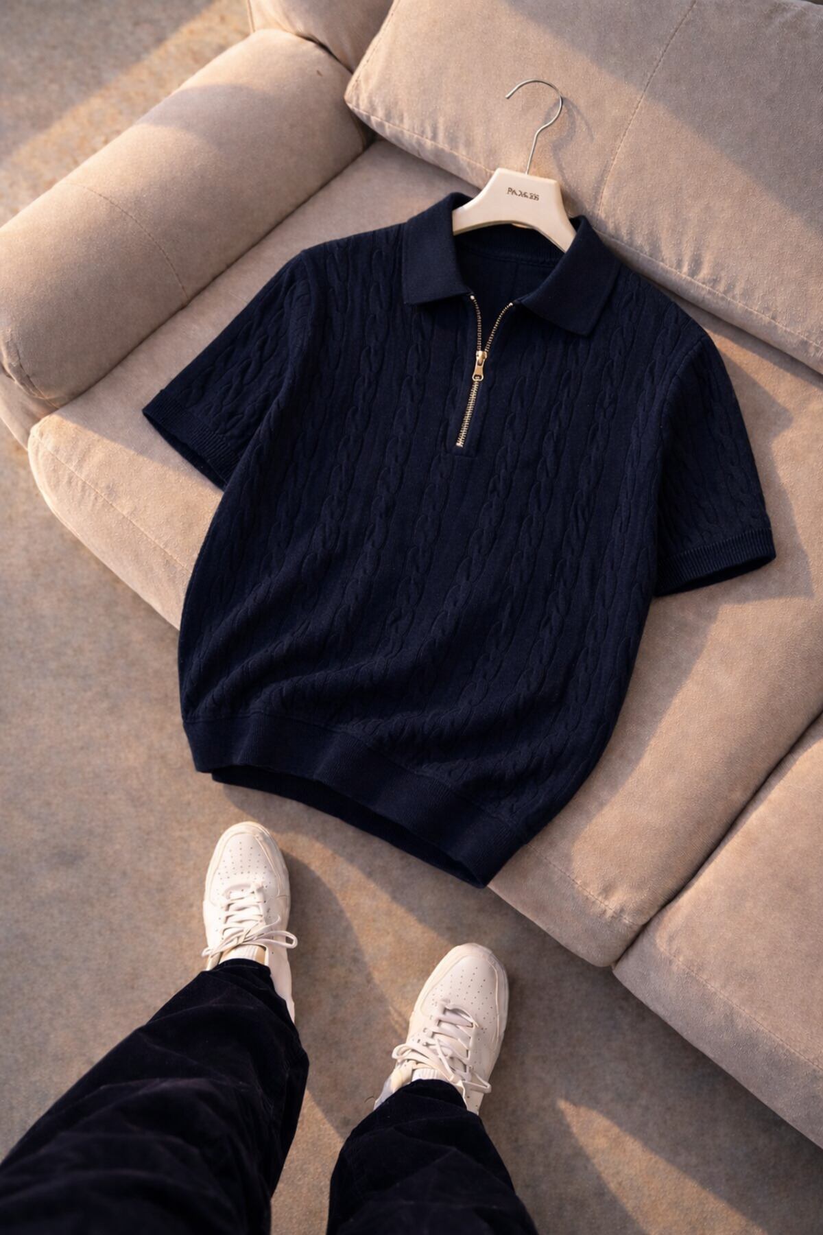 Men's Polo Neck Knit Pattern Knitwear Regular Cotton Multicolor T-shirt