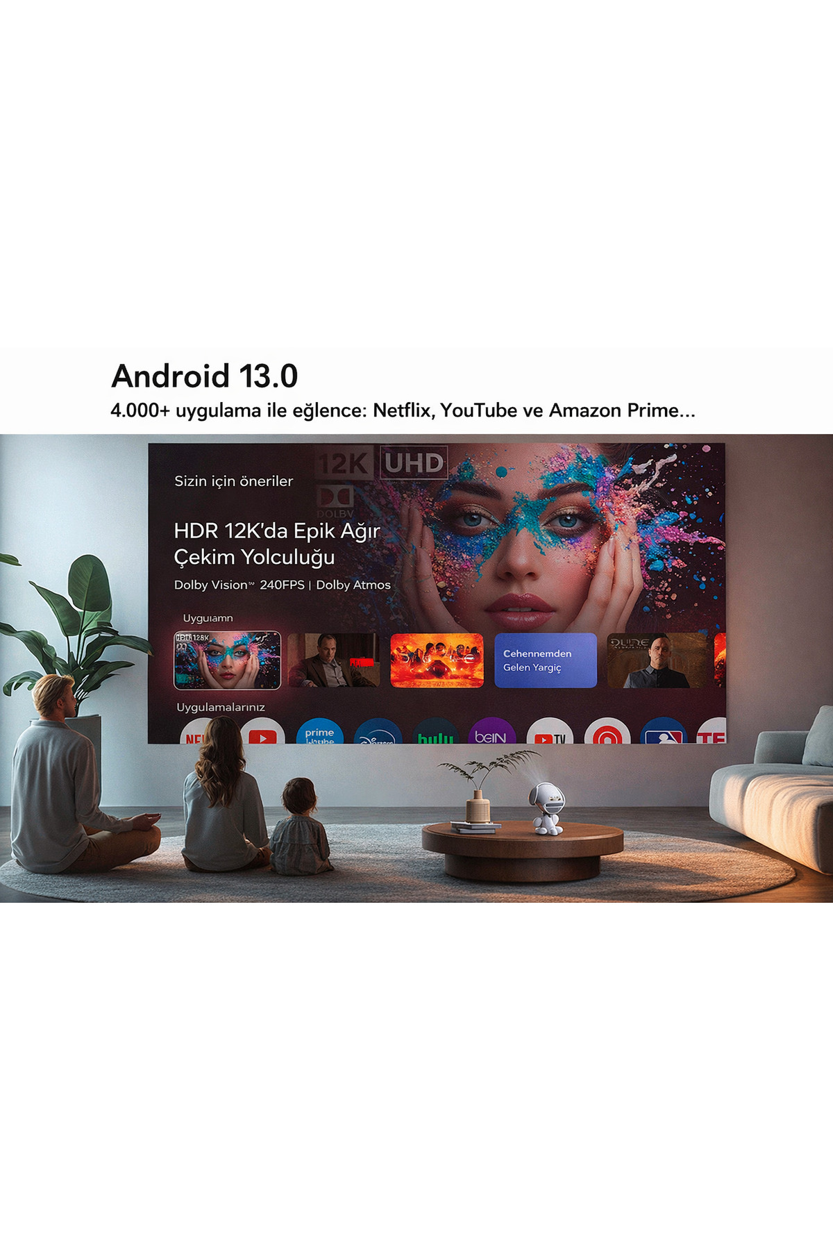 HY300 Android 13.0 Akıllı Taşınabilir Mini Projeksiyon Cihazı - Wi-Fi Bluetooth Ev Sinema Sistemi