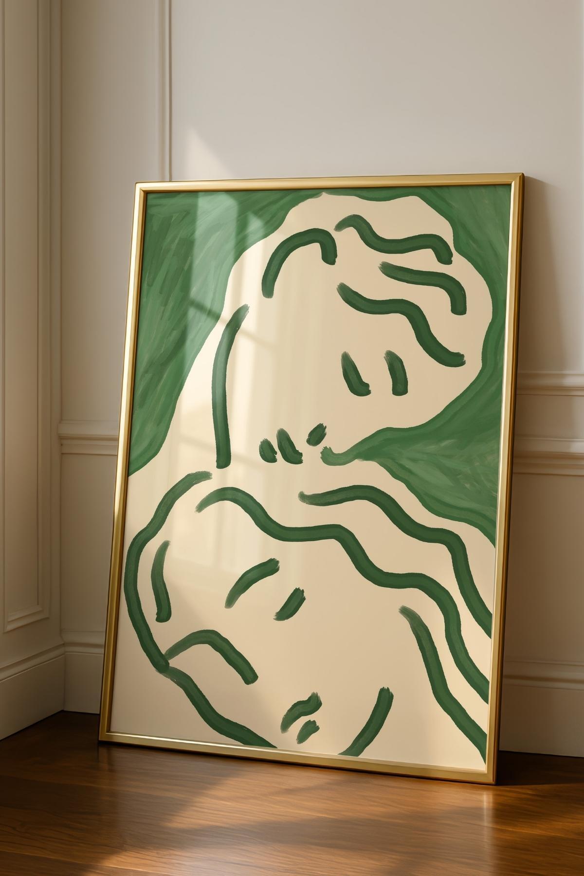 Minimal Kadın Modern Tablo Poster Yeşil Soyut Duvar Dekoru Çerçevesiz