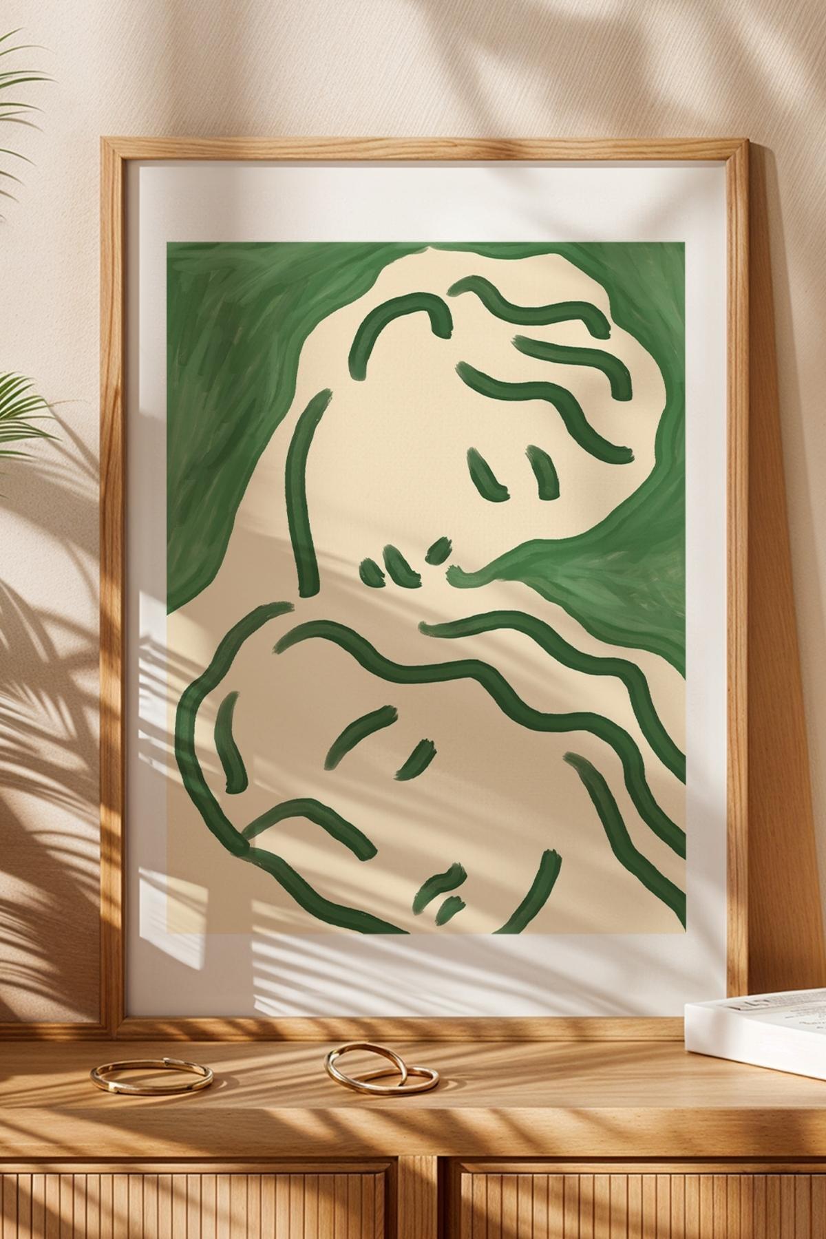 Minimal Kadın Modern Tablo Poster Yeşil Soyut Duvar Dekoru Çerçevesiz