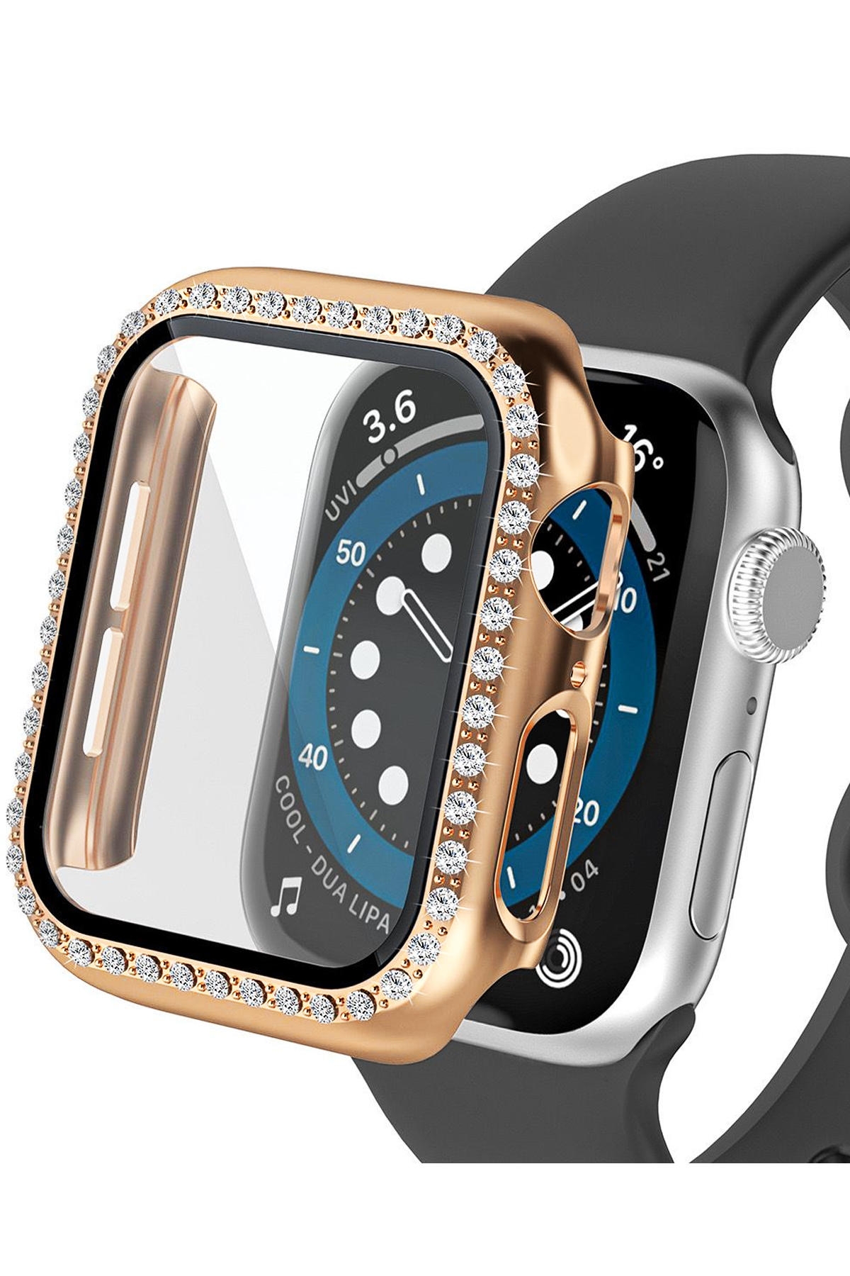 Watch Series 10/11 42MM Compatible Glossy Single Row Stone Screen And Case Protector