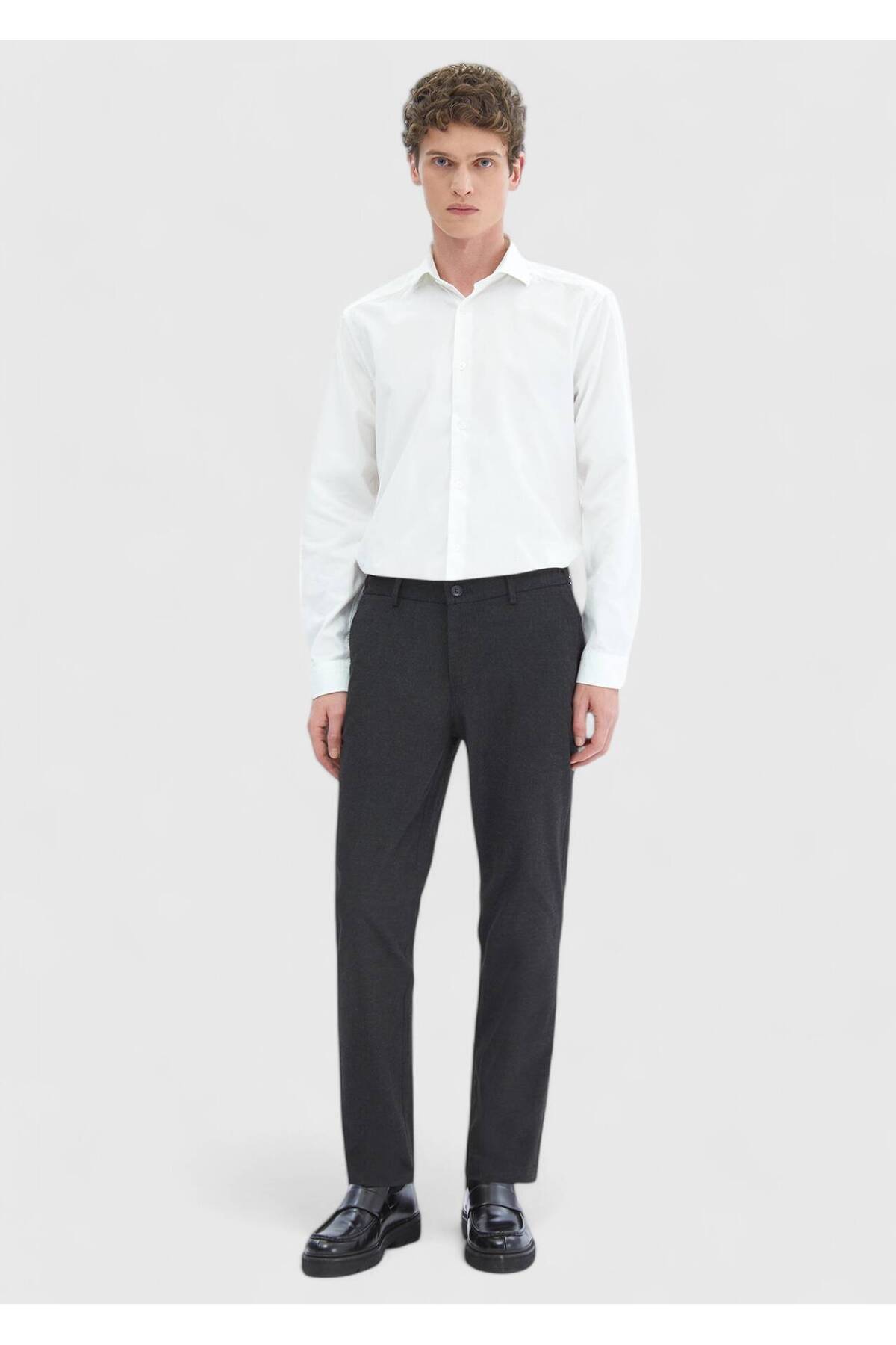 Ramsey  Beyaz Düz Casual Fit Dokuma Kadife Casual %100 Pamuk Gömlek - Görsel 2