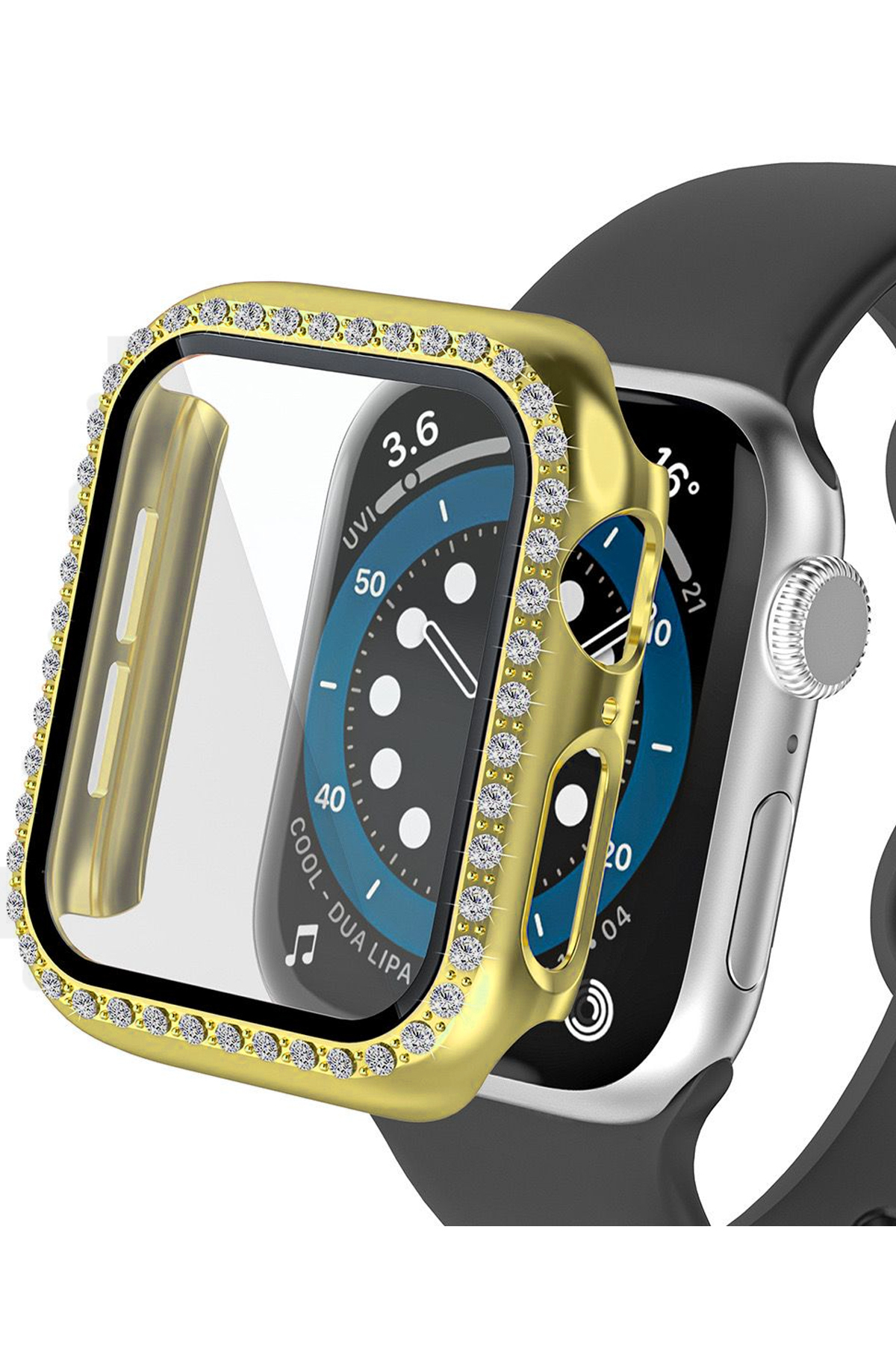 Watch Series 10/11 42MM Compatible Glossy Single Row Stone Screen And Case Protector