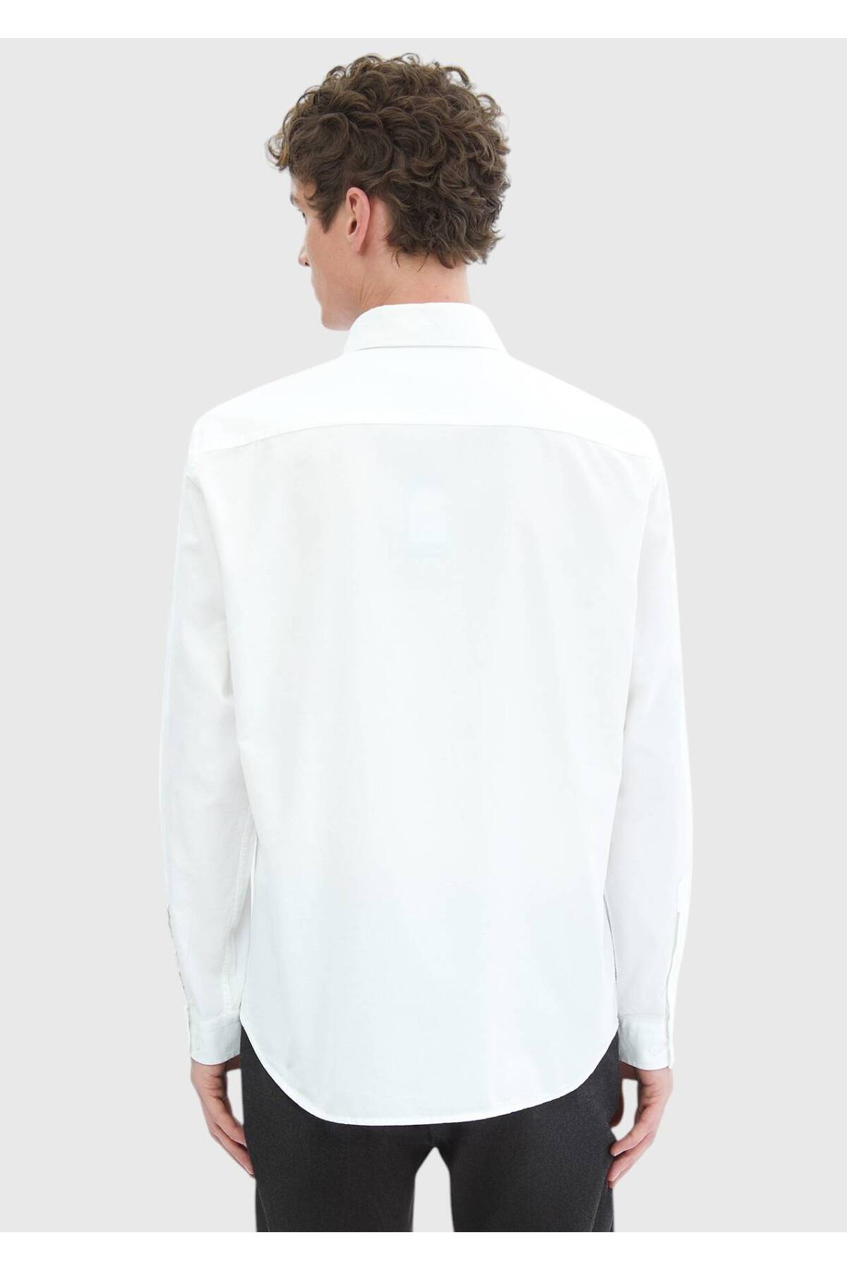 Ramsey  Beyaz Düz Casual Fit Dokuma Kadife Casual %100 Pamuk Gömlek - Görsel 6