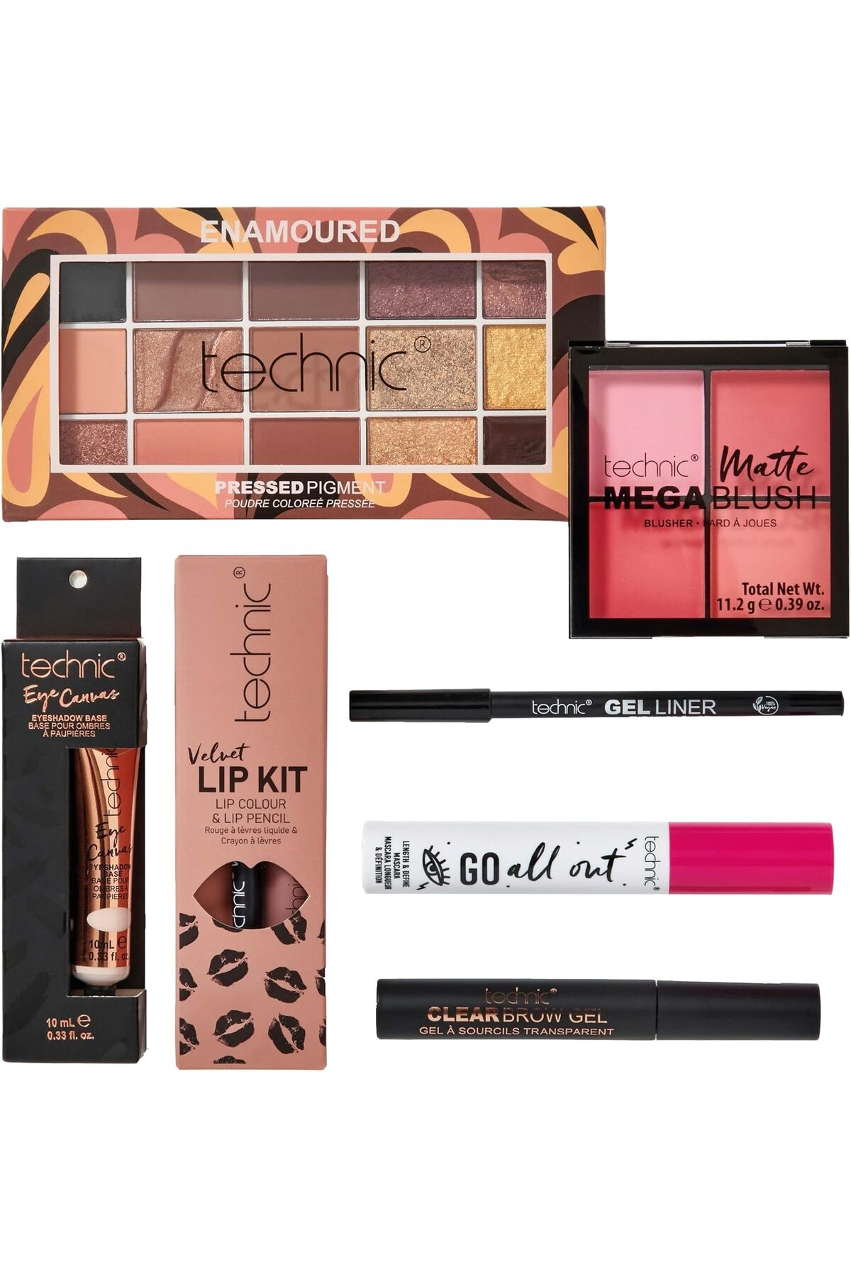 TECHNIC Enamoured Full Face Makeup Gift Set 8 Piece – Eyes, Face & Lips – Veg...