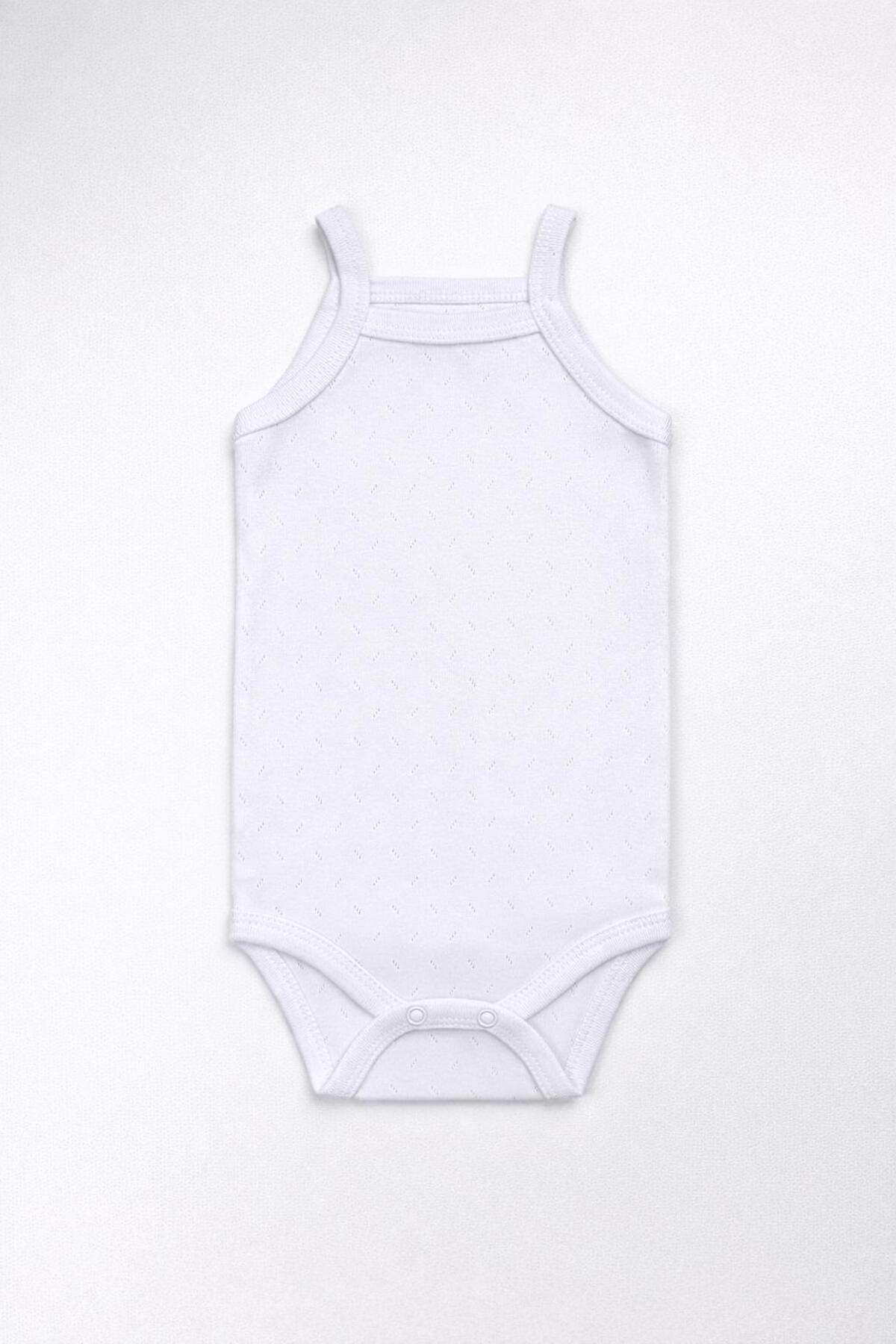 EFU BABY 4'lü Jakarlı İp Askılı Bebek Body Zıbın Çıtçıtlı 100% Pamuk - Ekru Pembe Beyaz Sarı fotoğrafı 4 (önizleme)