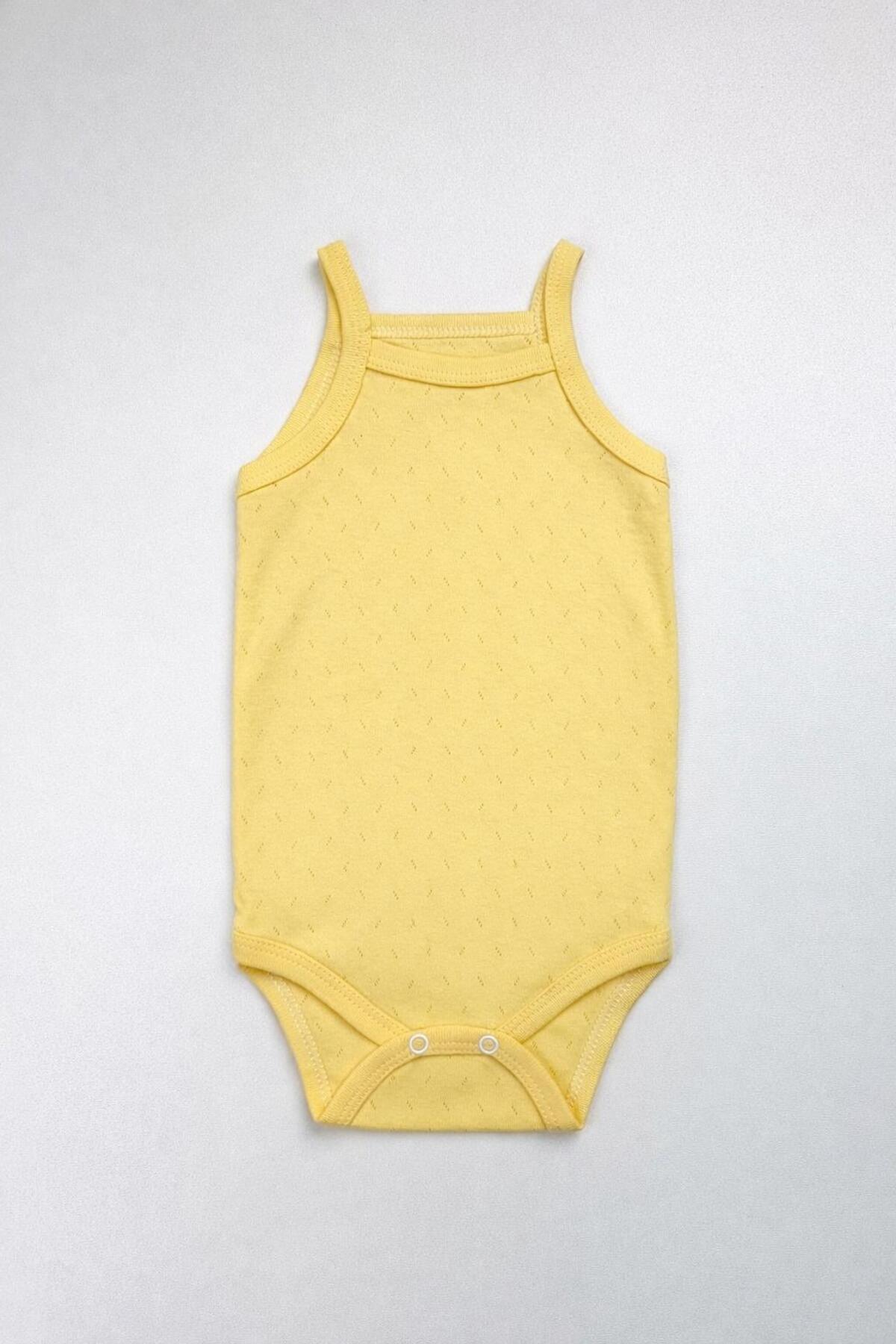 EFU BABY 4'lü Jakarlı İp Askılı Bebek Body Zıbın Çıtçıtlı 100% Pamuk - Ekru Pembe Beyaz Sarı fotoğrafı 6 (önizleme)