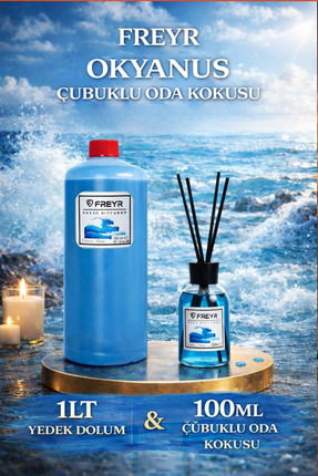 FREYR 100 ml Bambu Çubuklu Okyanus Oda Kokusu + 1 Lt Yedek Dolum Likiti – Eko...
