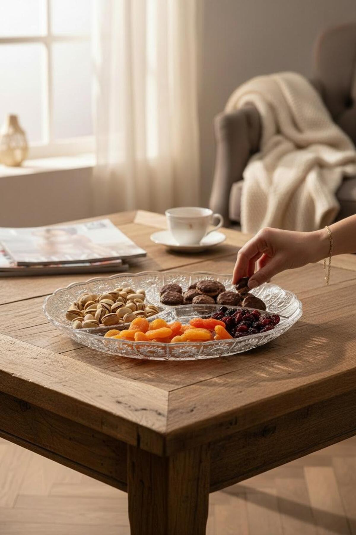 3 Bölmeli Cam Kahvaltı ve Çerez Tabağı – Çok Amaçlı Sunumluk