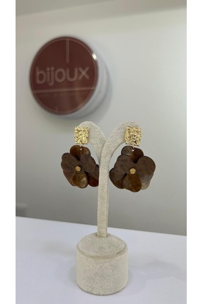 BIJOUX Gold Detaylı Kahverengi Çiçek Küpe