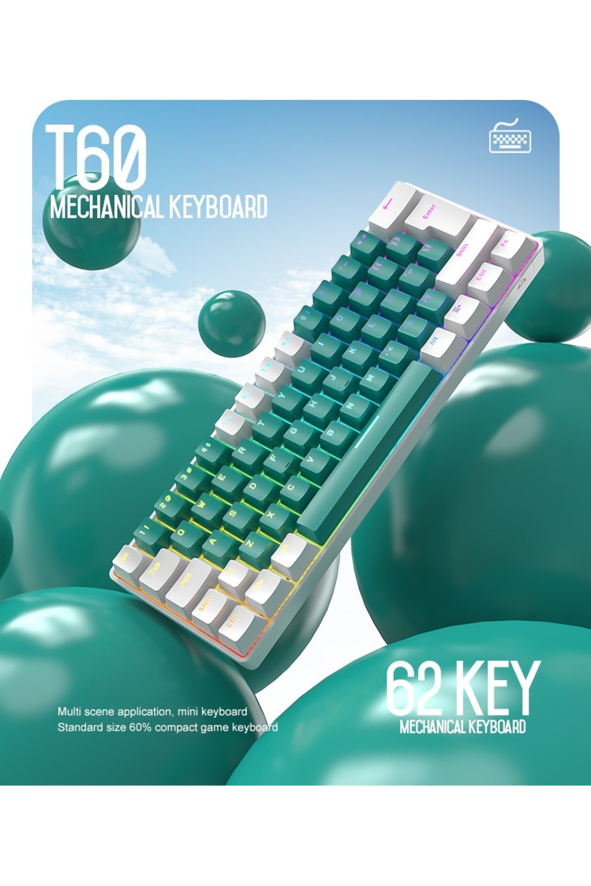 Sarftech Ziyoulang T60 Mini Rgb 62 Tuş Mekanik Blue Switch Gaming