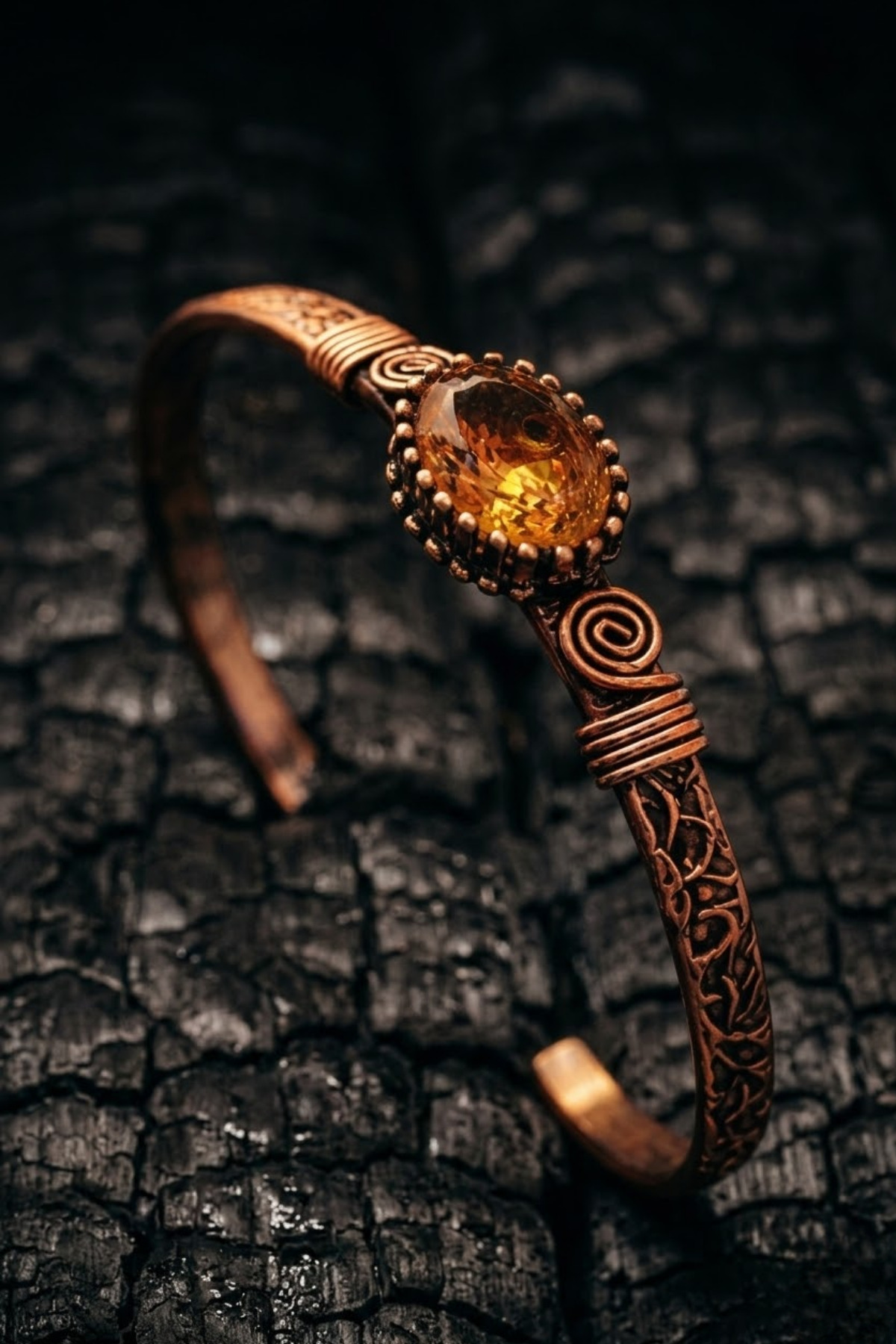 Women's Copper Bracelet Oval Model Zultanite Stone Clamp Bracelet Bracelet Natural Stones And Metal Boxed
