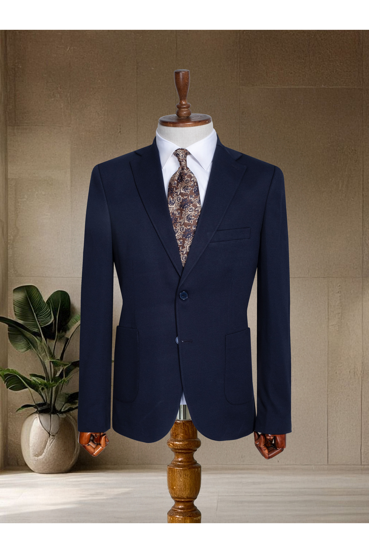 Sergio Ferraro  Lacivert Spor Klasik İtalyan Stil Slim Fit Erkek Blazer Ceket