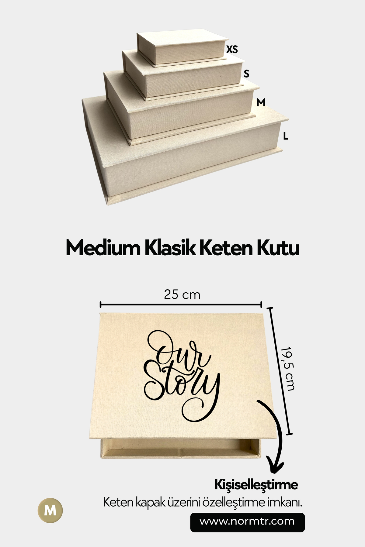 Norm Design M Klasik, KETEN | Düğün, Bebek Anı Kutusu | Fotoğraf Saklama | Kişiselleştirilebilir | Krem fotoğrafı 4 (önizleme)