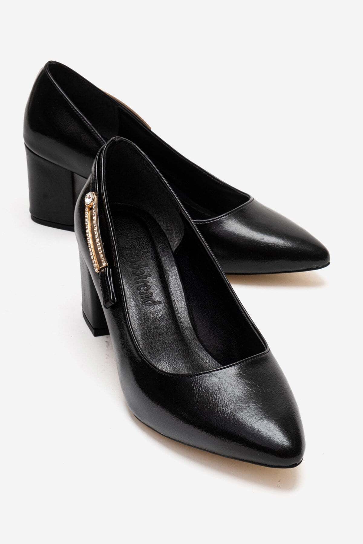 Women's High Heels with Side Buckles BLACK WRINKLE
