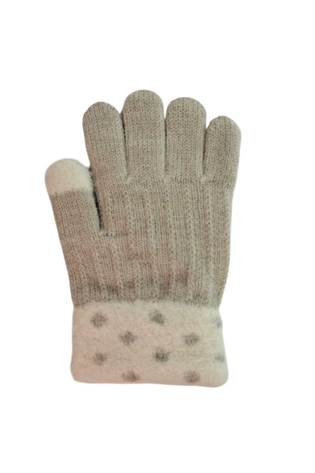 Kitti Spteks 4-8 Yaş Kız Çocuk Vizon Renk Düz Çizgili Desenli Kışlık Örme Eldiven fotoğrafı 2 (önizleme)