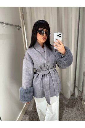 ozelia Kürk Detaylı Kemerli Kadın Ceket