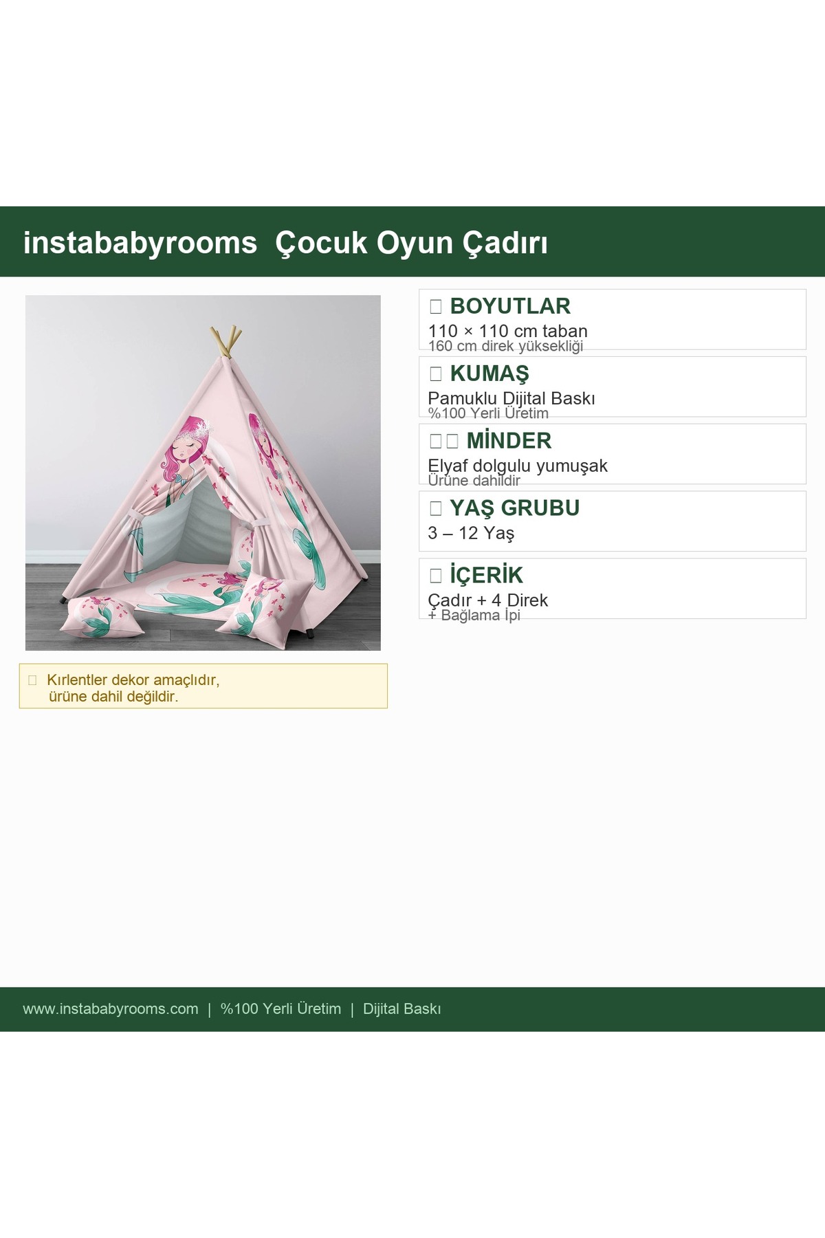 instababyrooms Çocuk Oyun Çadırı Deniz Kızı Dijital Baskılı fotoğrafı 4 (önizleme)