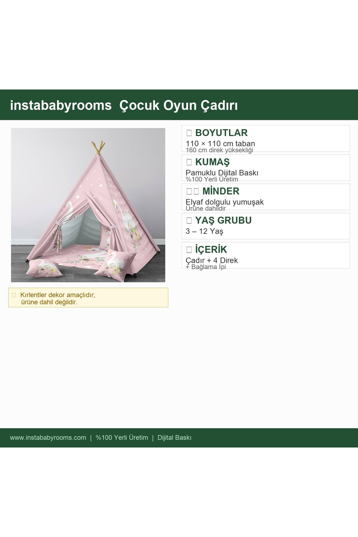 instababyrooms Çocuk Oyun Çadırı Kuğu Dijital Baskılı fotoğrafı 4 (önizleme)