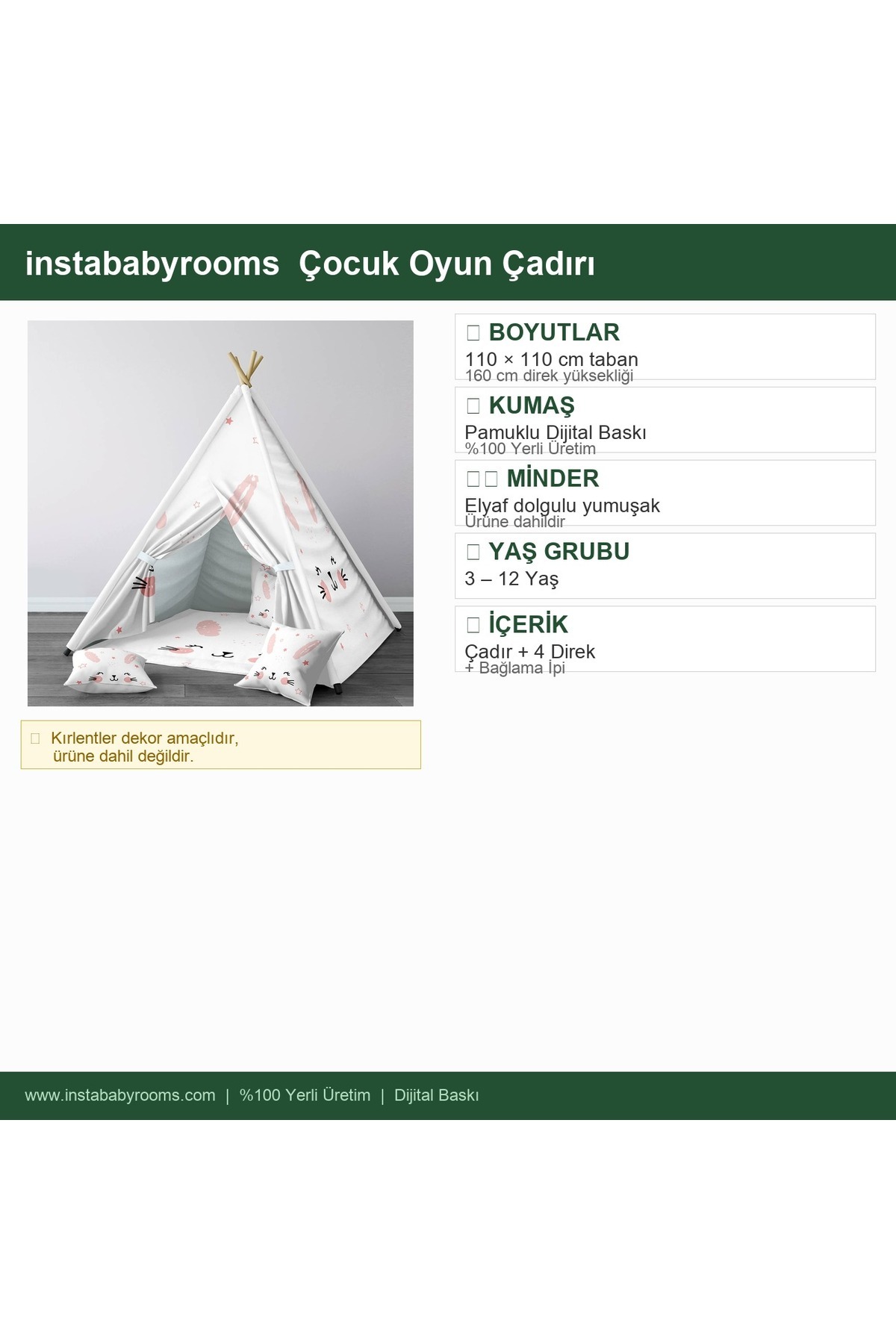 instababyrooms Çocuk Oyun Çadırı Tavşan Dijital Baskılı fotoğrafı 4 (önizleme)