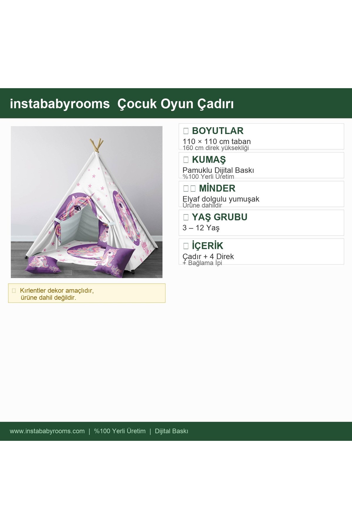 instababyrooms Çocuk Oyun Çadırı Unicorn Dijital Baskılı fotoğrafı 4 (önizleme)