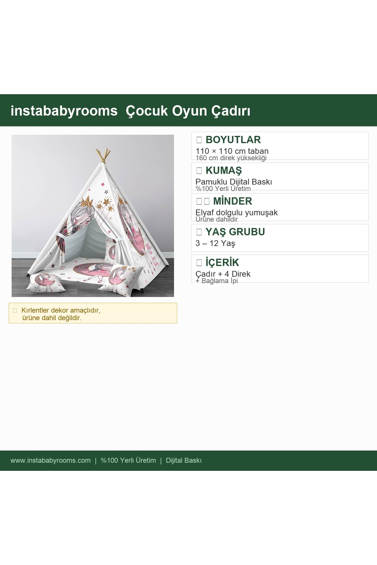 instababyrooms Çocuk Oyun Çadırı Rüya temalı kız Dijital Baskılı fotoğrafı 4 (önizleme)