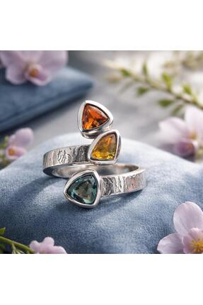 MERVAN TAKI El Yapımı Renkli Safir Taşlı Gümüş Yüzük