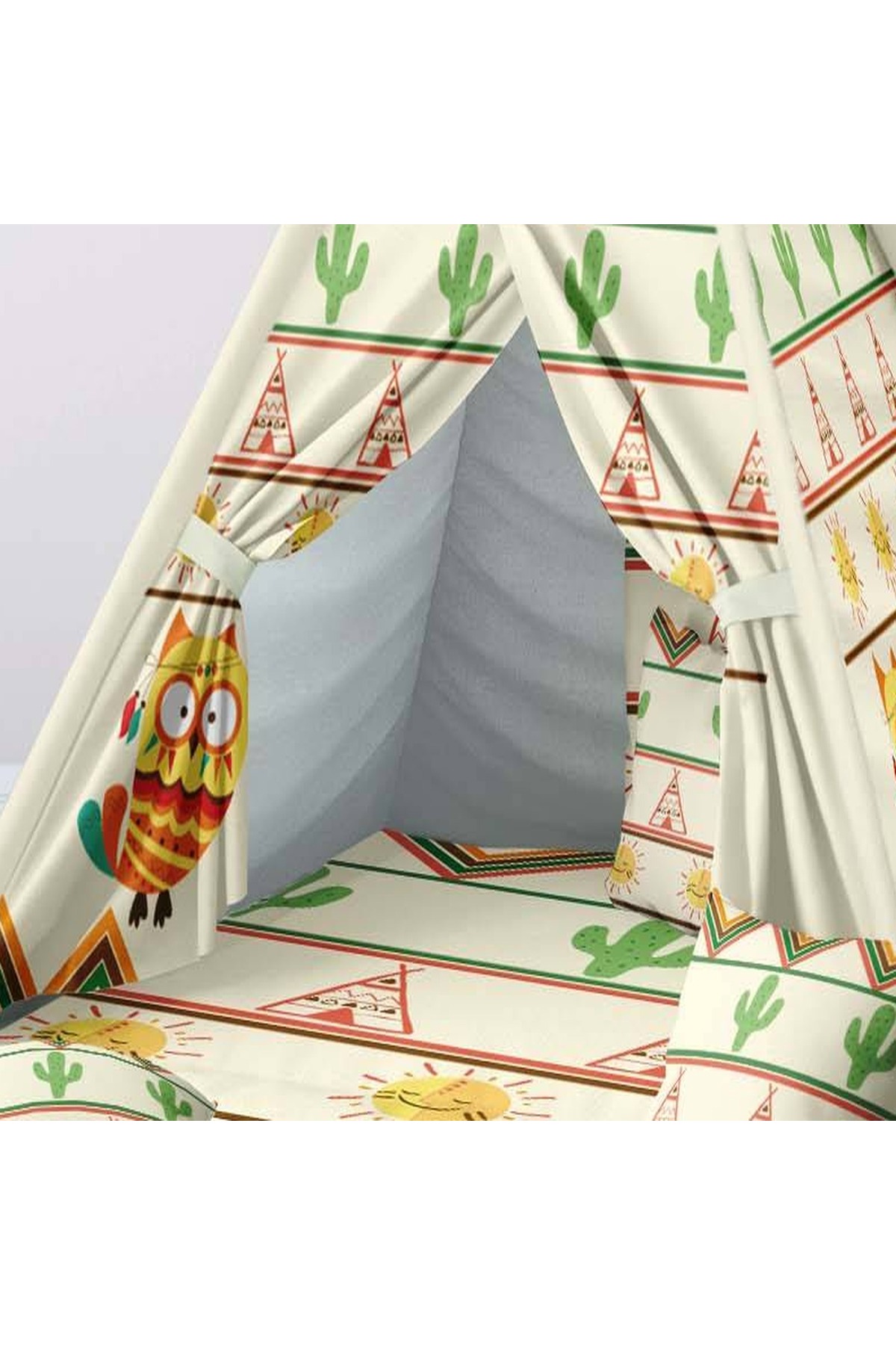instababyrooms Çocuk Oyun Çadırı Baykuş, Kızılderili Temalı Dijital Baskılı fotoğrafı 3 (önizleme)