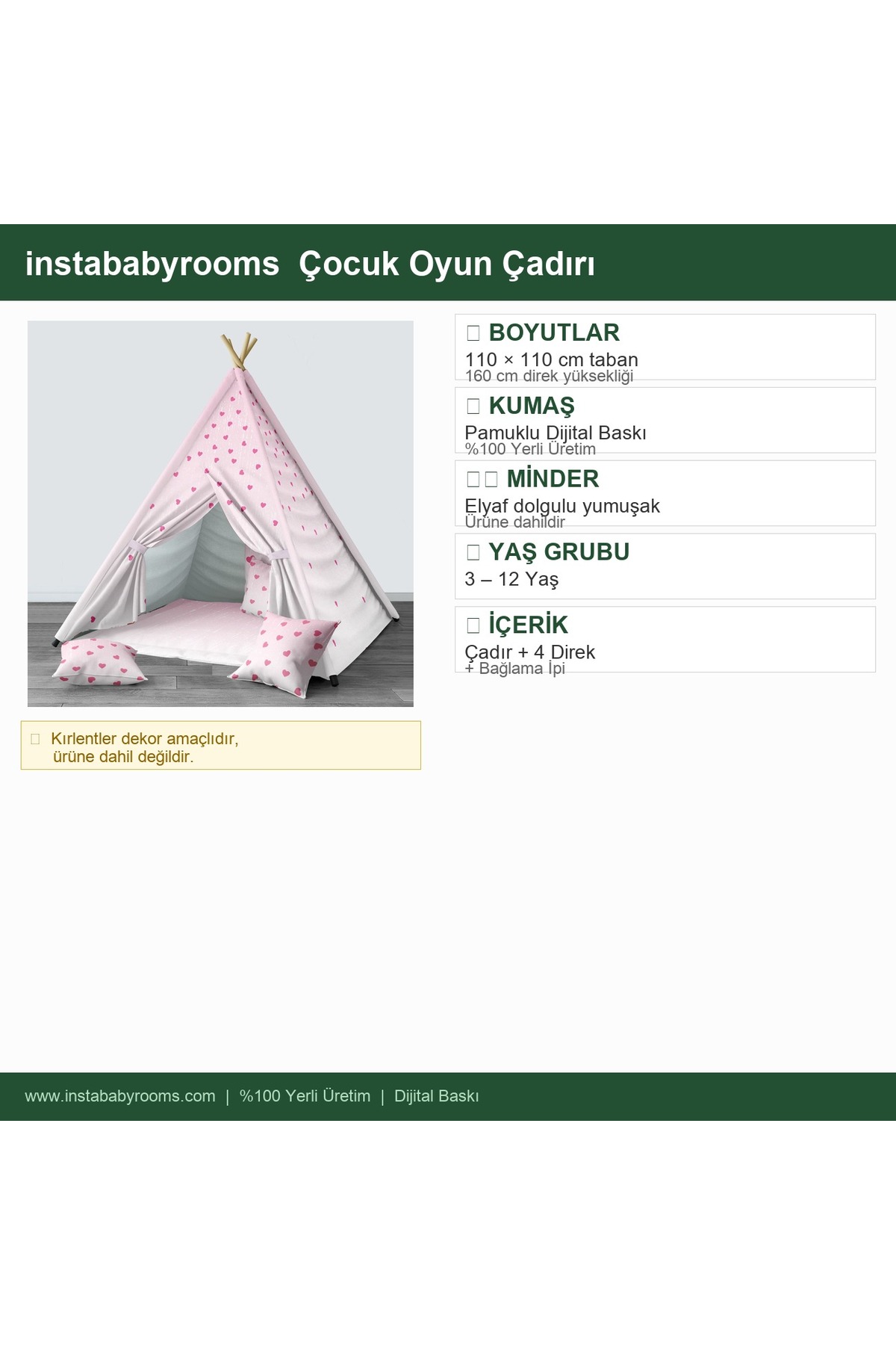 instababyrooms Çocuk Oyun Çadırı Kalpler Dijital Baskılı fotoğrafı 4 (önizleme)