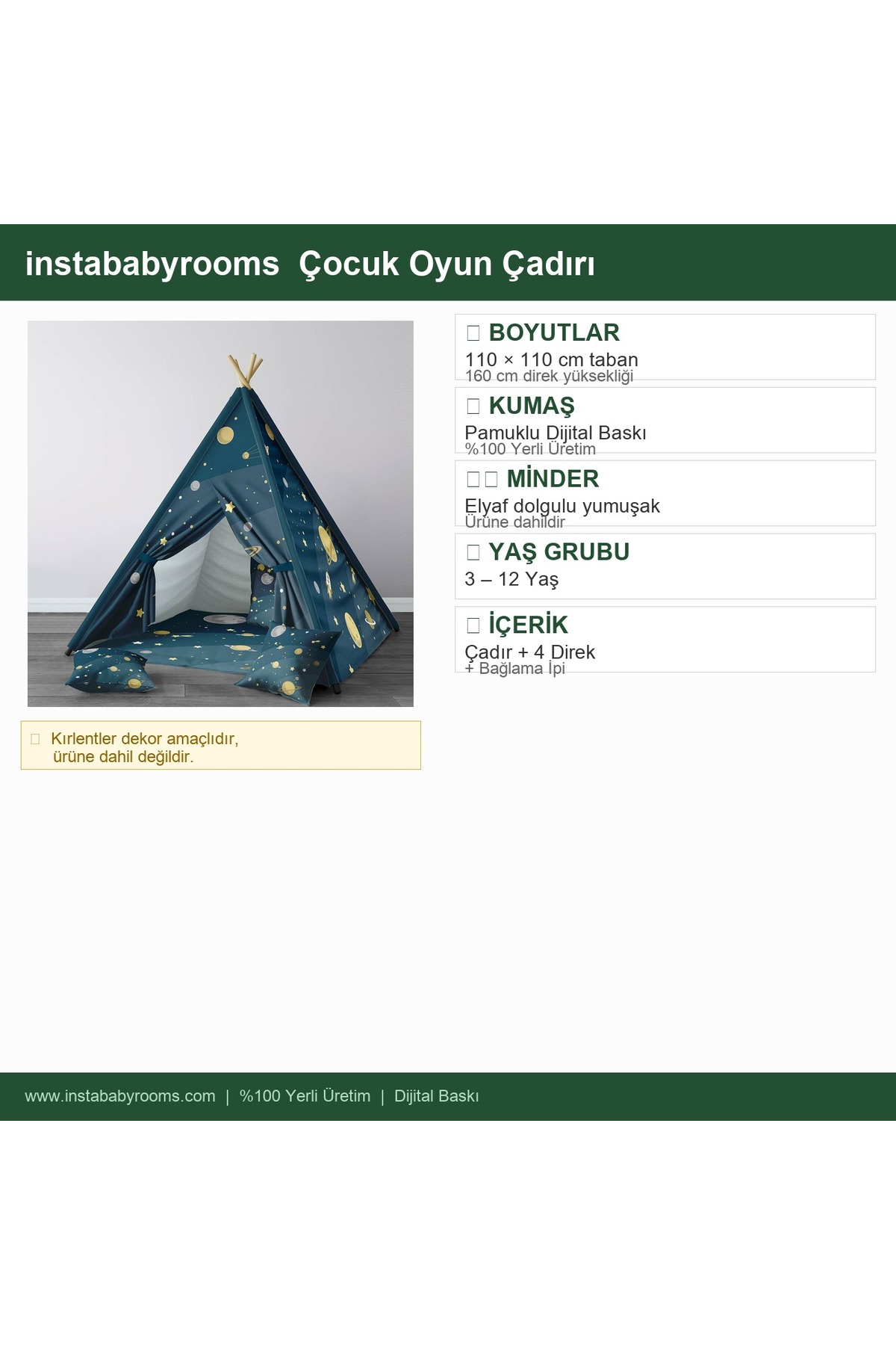 instababyrooms Çocuk Oyun Çadırı Uzay Dijital Baskılı fotoğrafı 4 (önizleme)