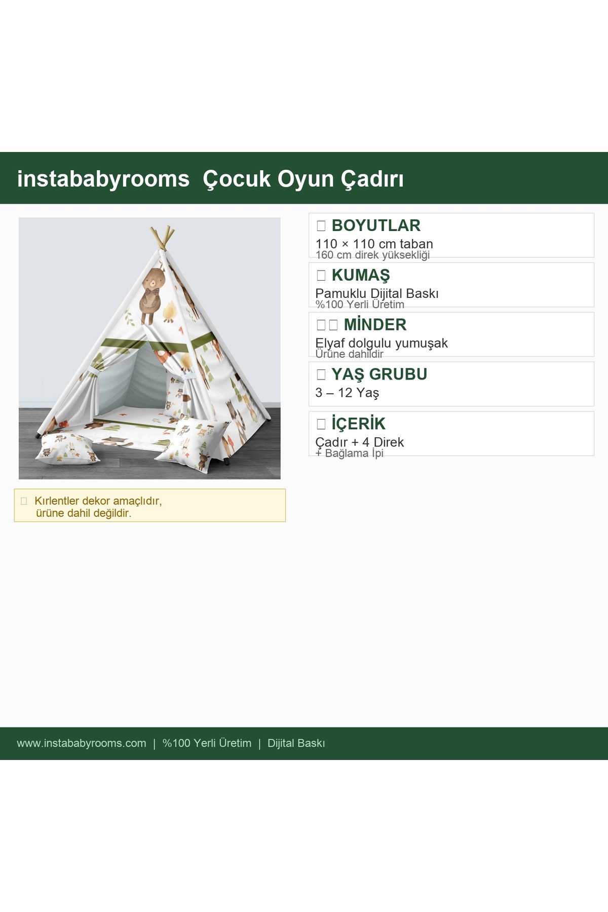 instababyrooms Çocuk Oyun Çadırı Orman Hayvanları Dijital Baskılı fotoğrafı 4 (önizleme)