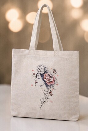 AL DAVİN Baskılı Gabardin Bez Çanta 35x40 cm