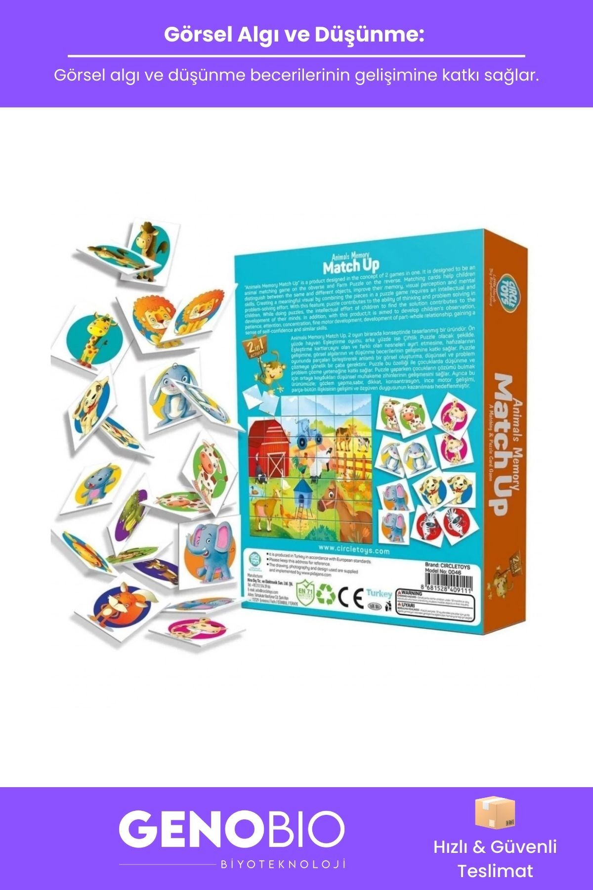 GenoBio #KartEşleştirme Animals Memory Match Up Eğitici Hafıza Zeka Geliştirici Çocuk Eşleştirme Kart Oyunu fotoğrafı 3 (önizleme)