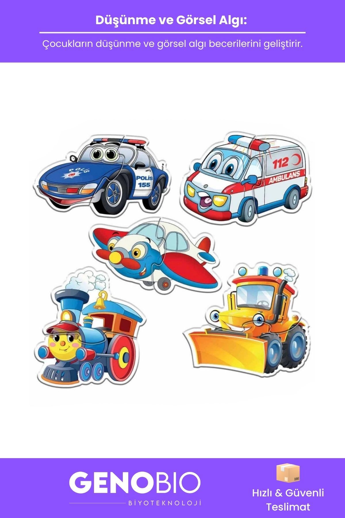 GenoBio #BebekPuzzle Sevimli Araçlar Eğitici Zeka Beceri Geliştirici Çocuk Yapboz Oyuncak 12 Ay+ Puzzle fotoğrafı 2 (önizleme)