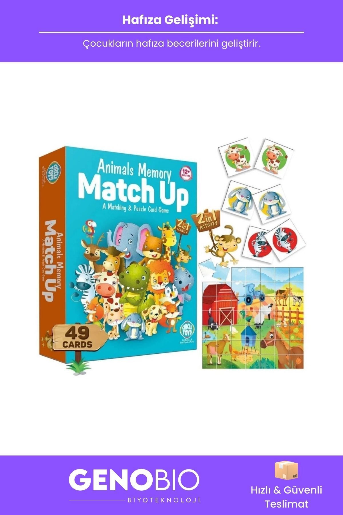 GenoBio #KartEşleştirme Animals Memory Match Up Eğitici Hafıza Zeka Geliştirici Çocuk Eşleştirme Kart Oyunu fotoğrafı 2 (önizleme)