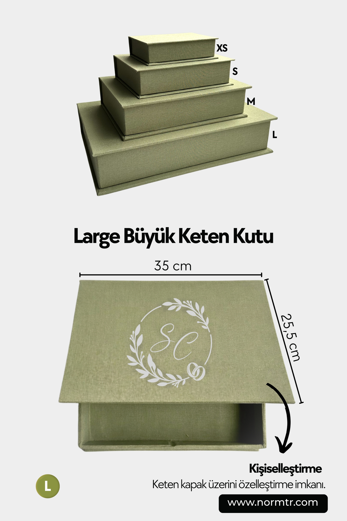 Norm Design L Büyük, KETEN | Düğün, Bebek, Albüm, Hatıra Saklama Kutusu | Kişiselleştirilebilir | Çağla Yeşili fotoğrafı 5 (önizleme)