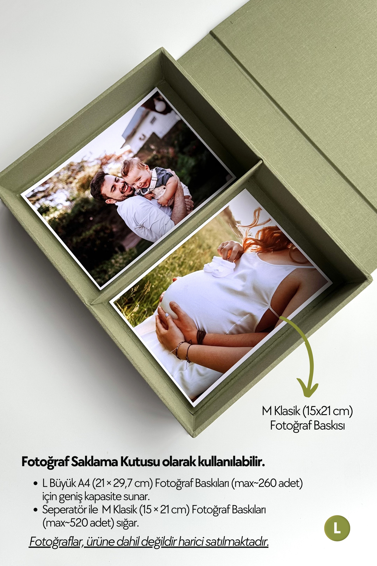 Norm Design L Büyük, KETEN | Düğün, Bebek, Albüm, Hatıra Saklama Kutusu | Kişiselleştirilebilir | Çağla Yeşili fotoğrafı 2 (önizleme)