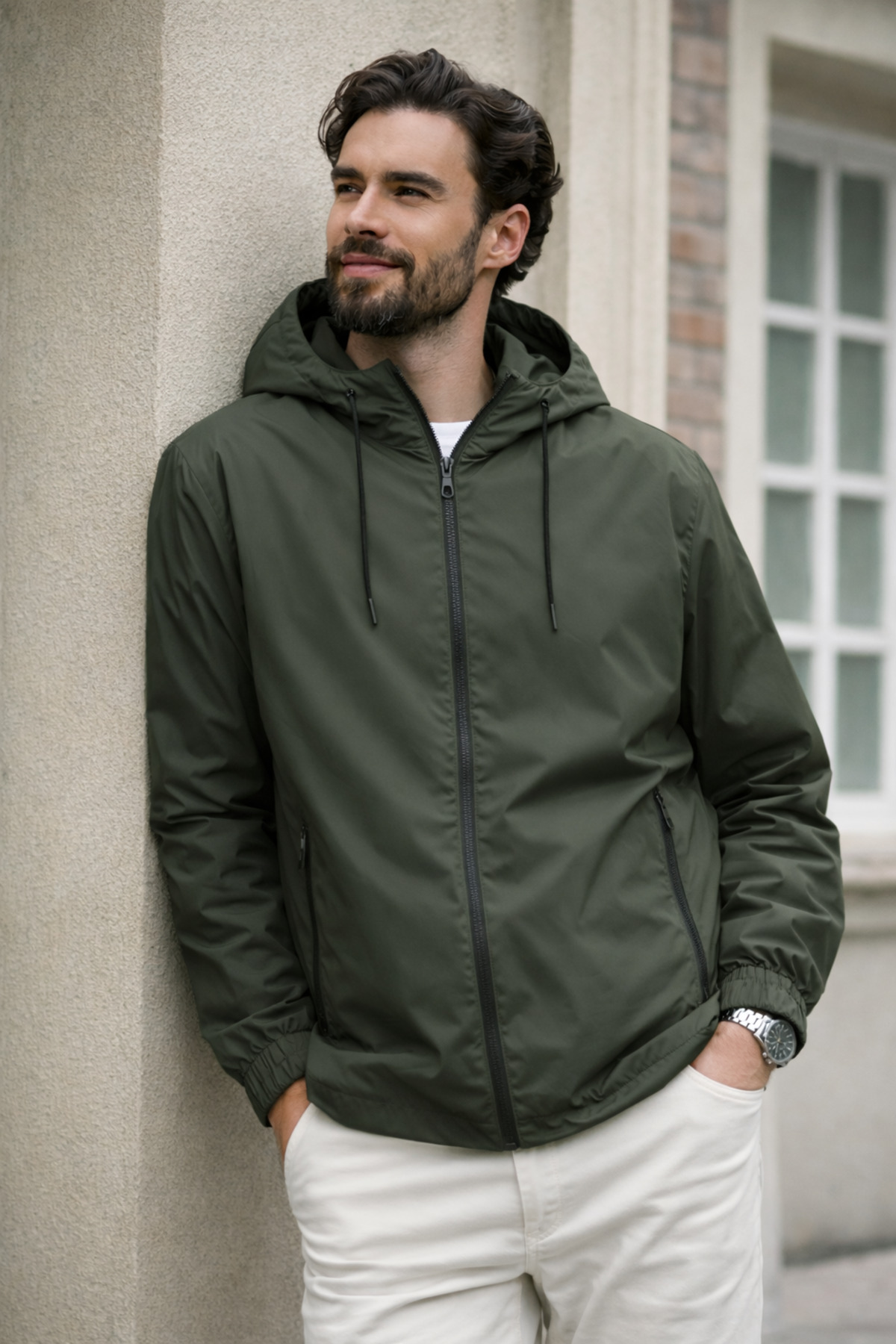 DAMGA JEANS  Erkek Trend Haki Fermuarlı Yağmurluk - Görsel 4