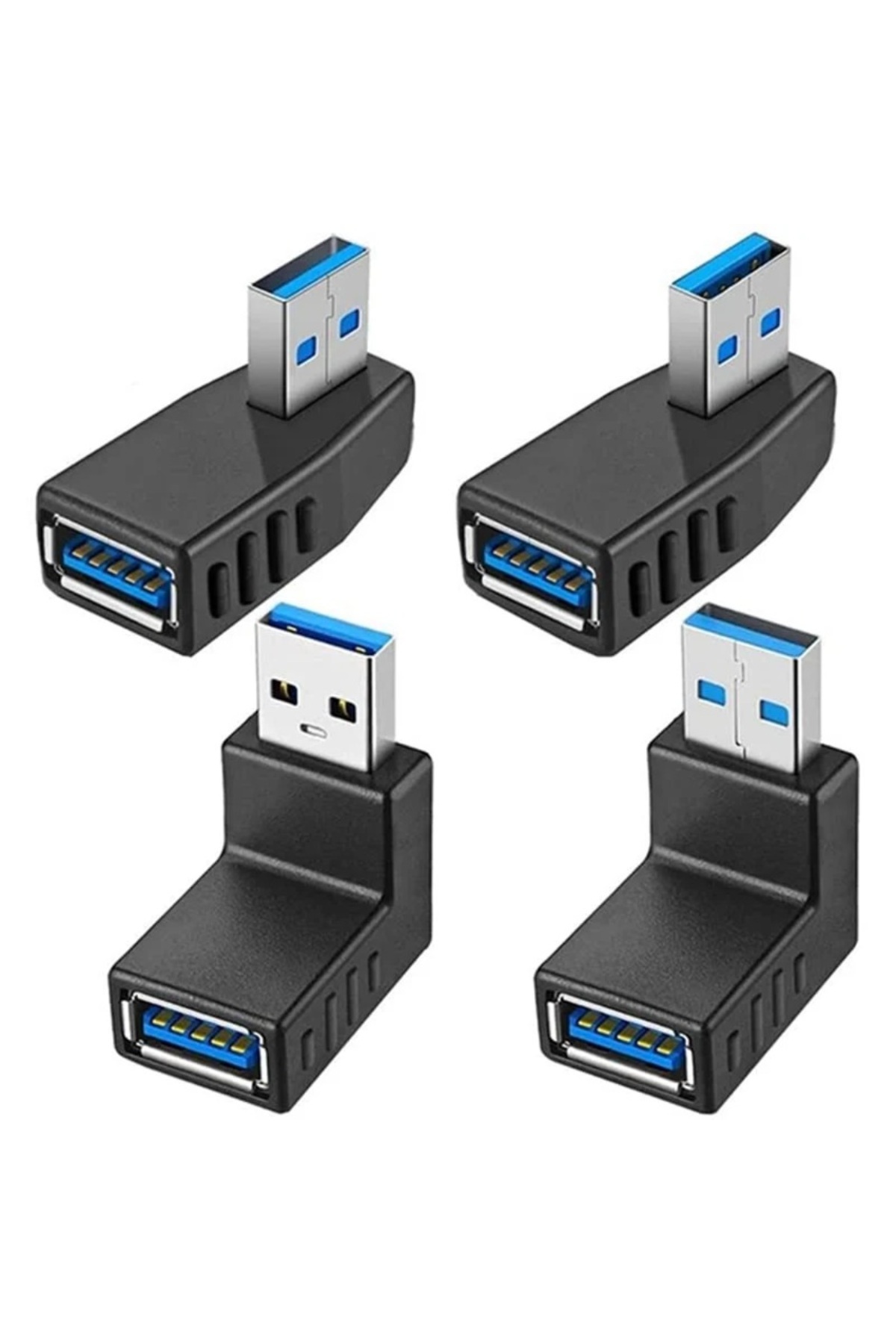 4'lü Paket USB 3.0 Erkek Dişi Adaptör 90 Derece ( Sağ-Sol-Aşağı-Yukarı ) Yüksek Hızlı Usb 3.0 Sürüm