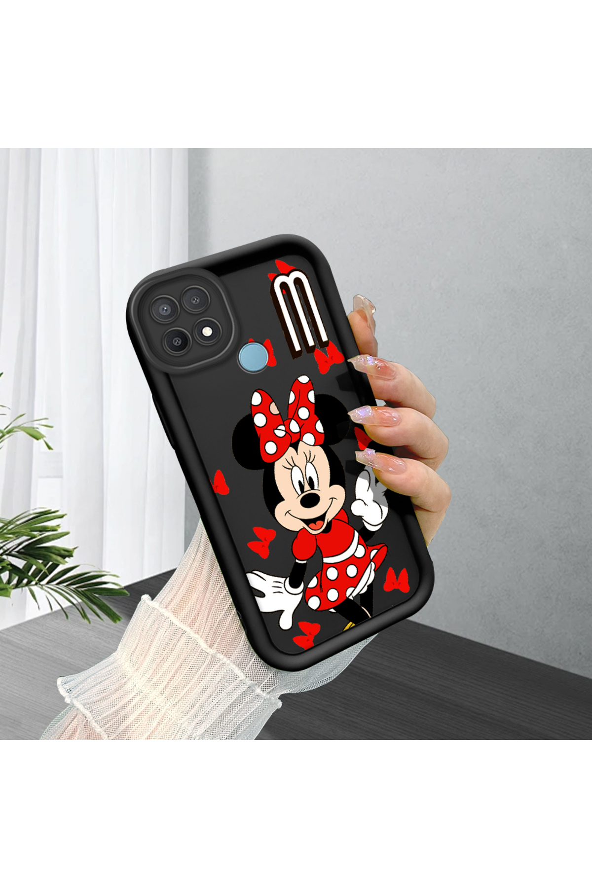 Black Silicone Case with Shockproof Camera Protection Cartoon Pattern Compatible with OPPO A15/A15S