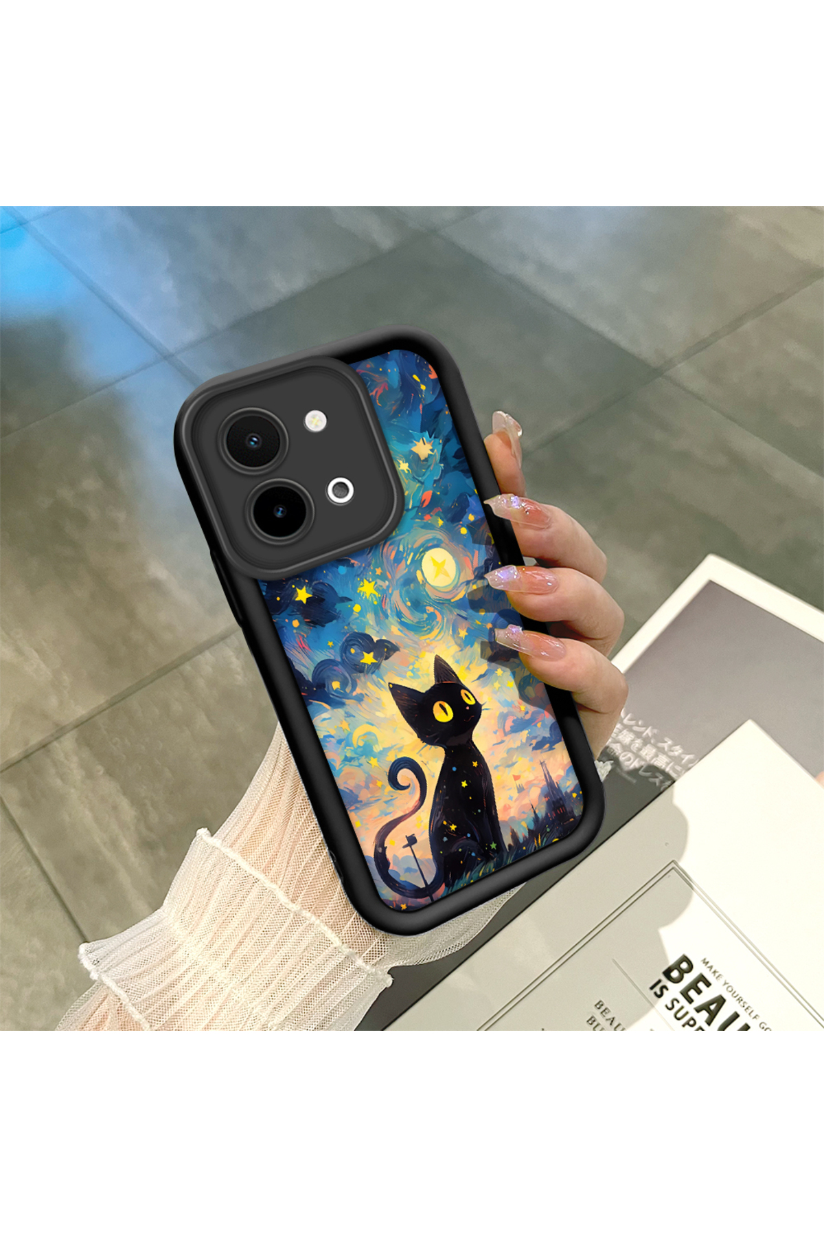 Black Silicone Case with Vivo Y28 4G Compatibility Stylish Printing with Shockproof Camera Protection