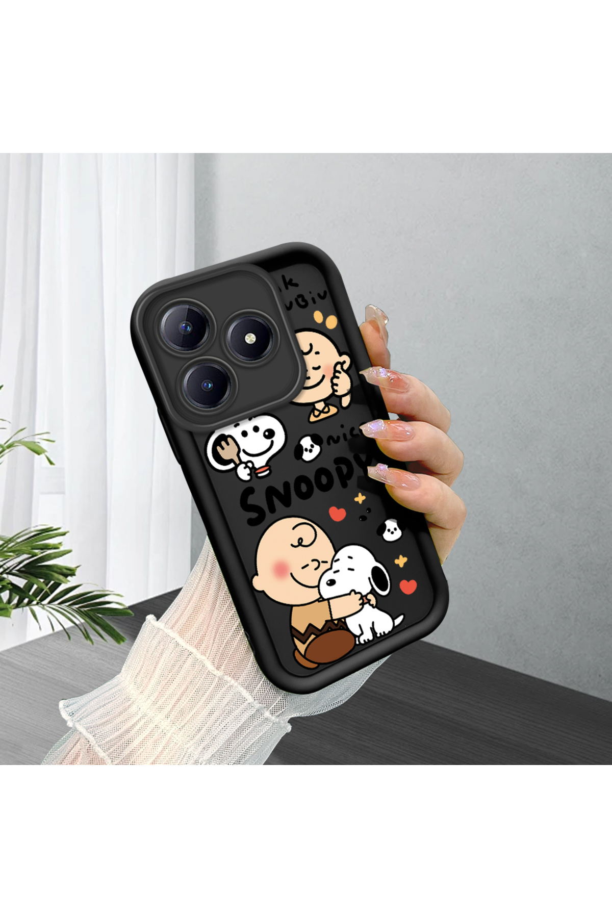 Realme C63 4G/C61 Compatible Black Silicone Case Shockproof Camera Protected Snoopy